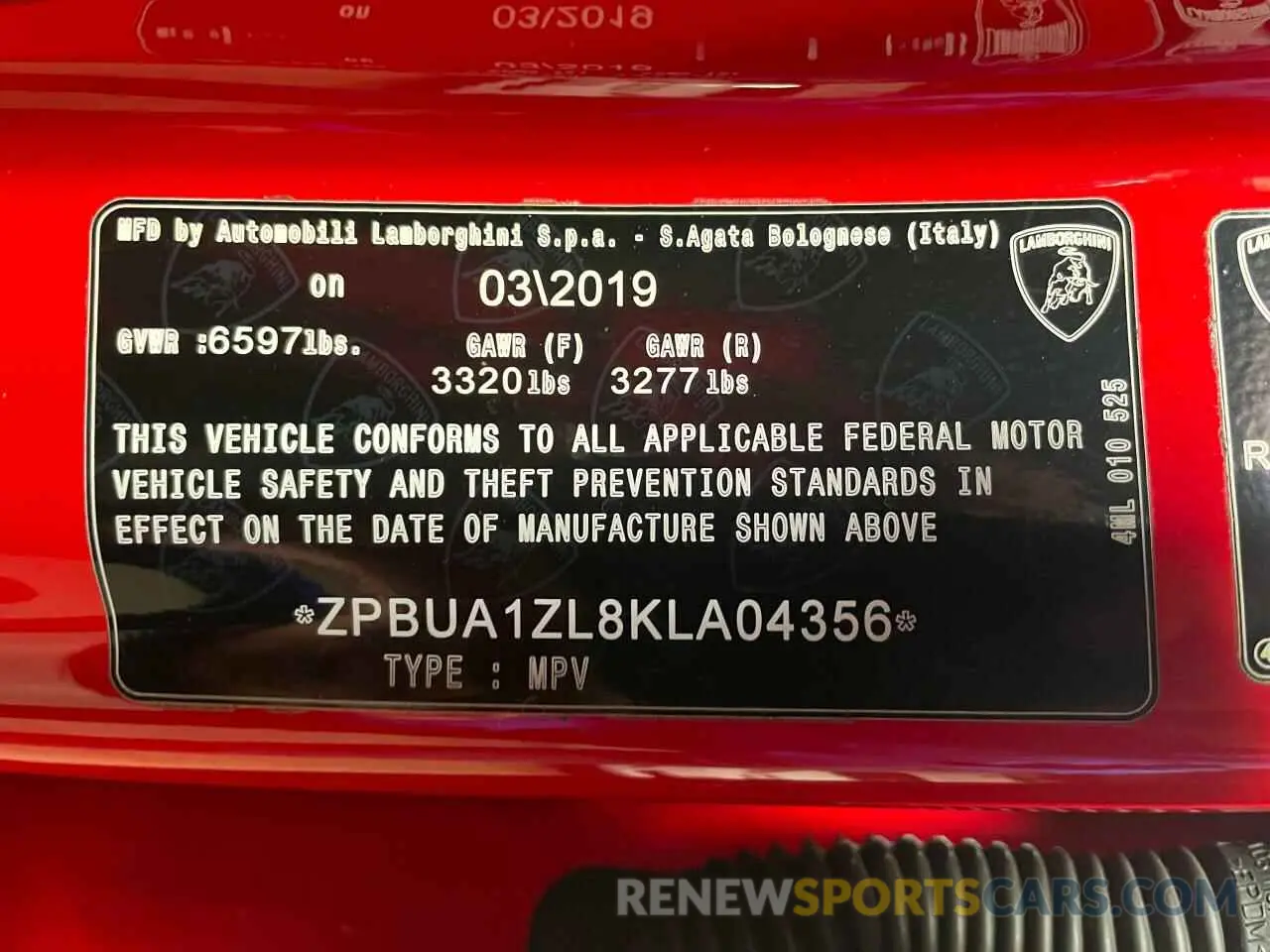 10 Photograph of a damaged car ZPBUA1ZL8KLA04356 LAMBORGHINI ALL MODELS 2019