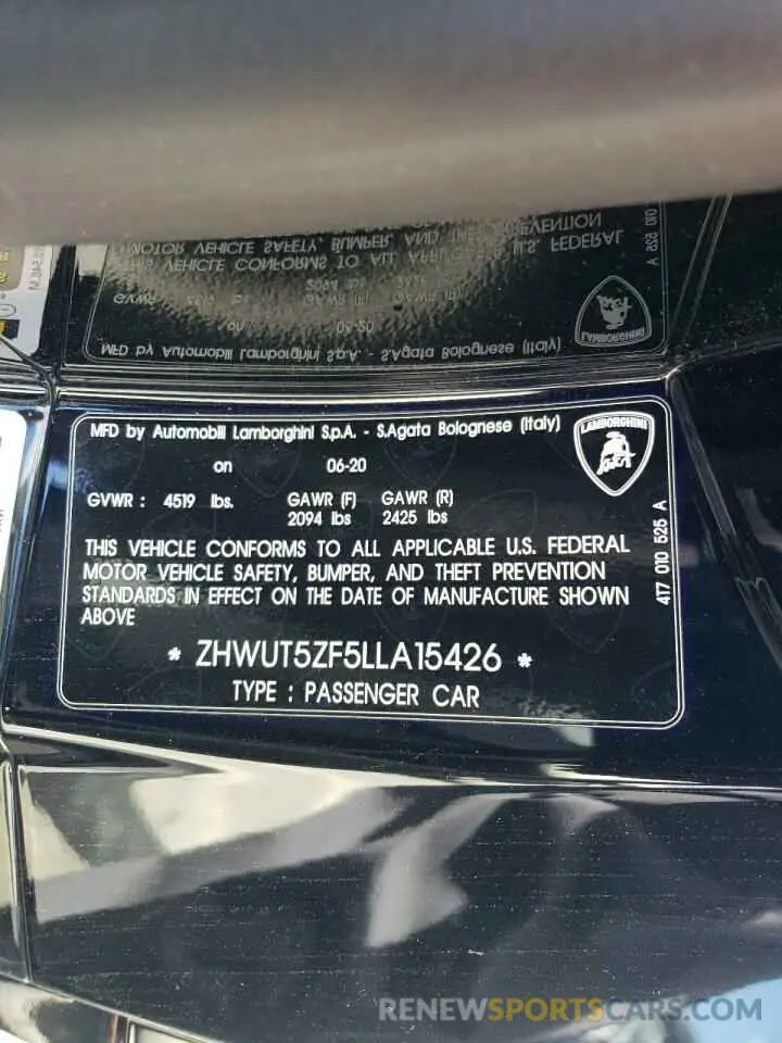 12 Photograph of a damaged car ZHWUT5ZF5LLA15426 LAMBORGHINI ALL MODELS 2020