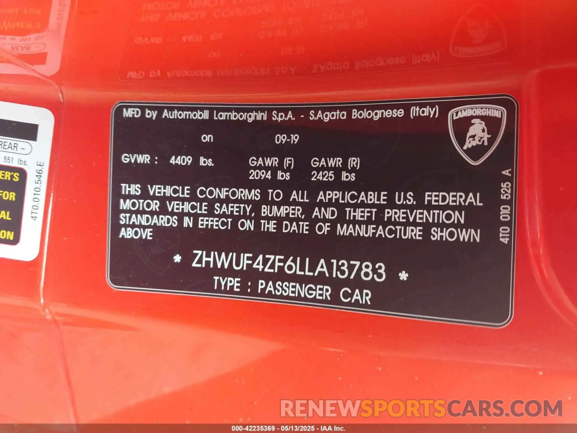 9 Photograph of a damaged car ZHWUF4ZF6LLA13783 LAMBORGHINI HURACAN EVO 2020