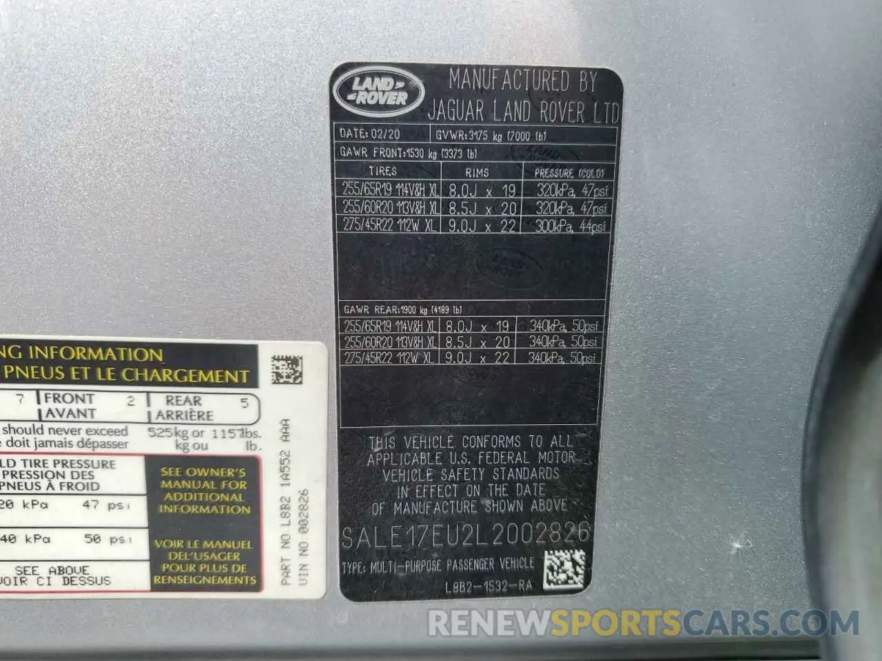 12 Photograph of a damaged car SALE17EU2L2002826 LAND ROVER DEFENDER 2020