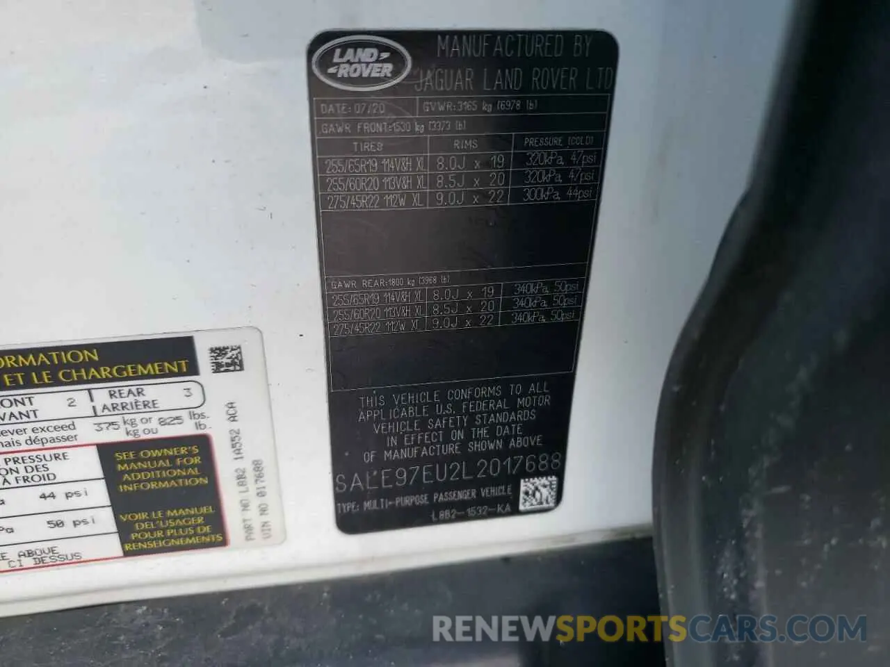 12 Photograph of a damaged car SALE97EU2L2017688 LAND ROVER DEFENDER 2020