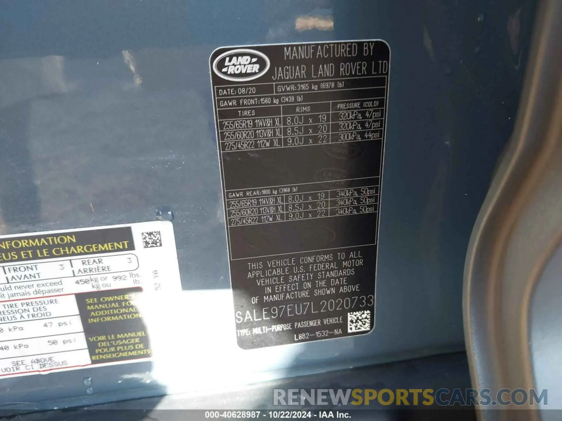 9 Photograph of a damaged car SALE97EU7L2020733 LAND ROVER DEFENDER 2020