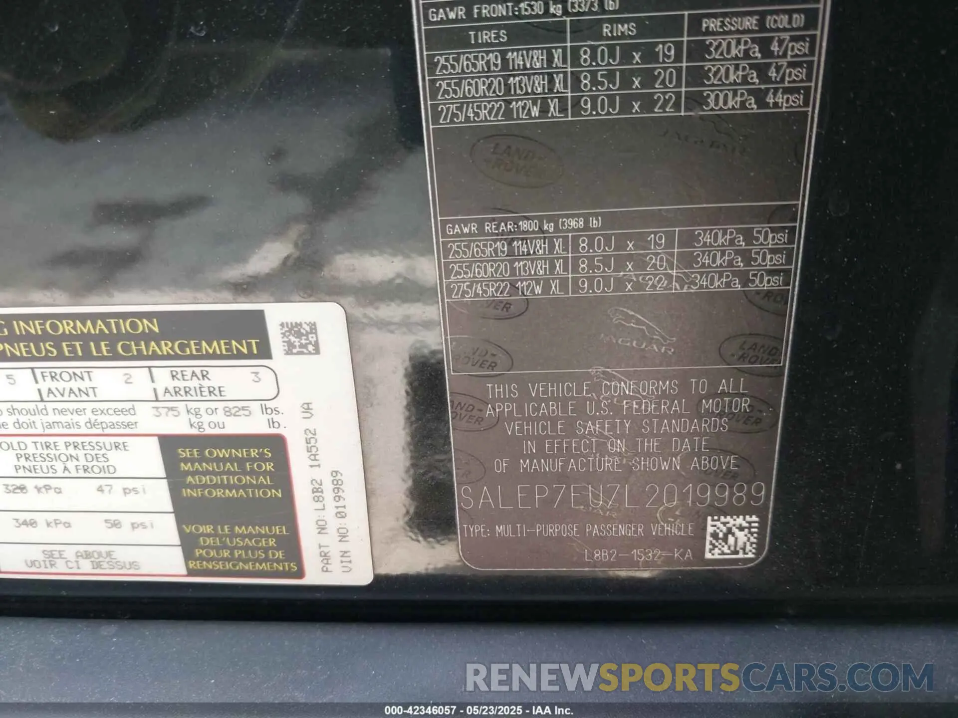 9 Photograph of a damaged car SALEP7EU7L2019989 LAND ROVER DEFENDER 2020