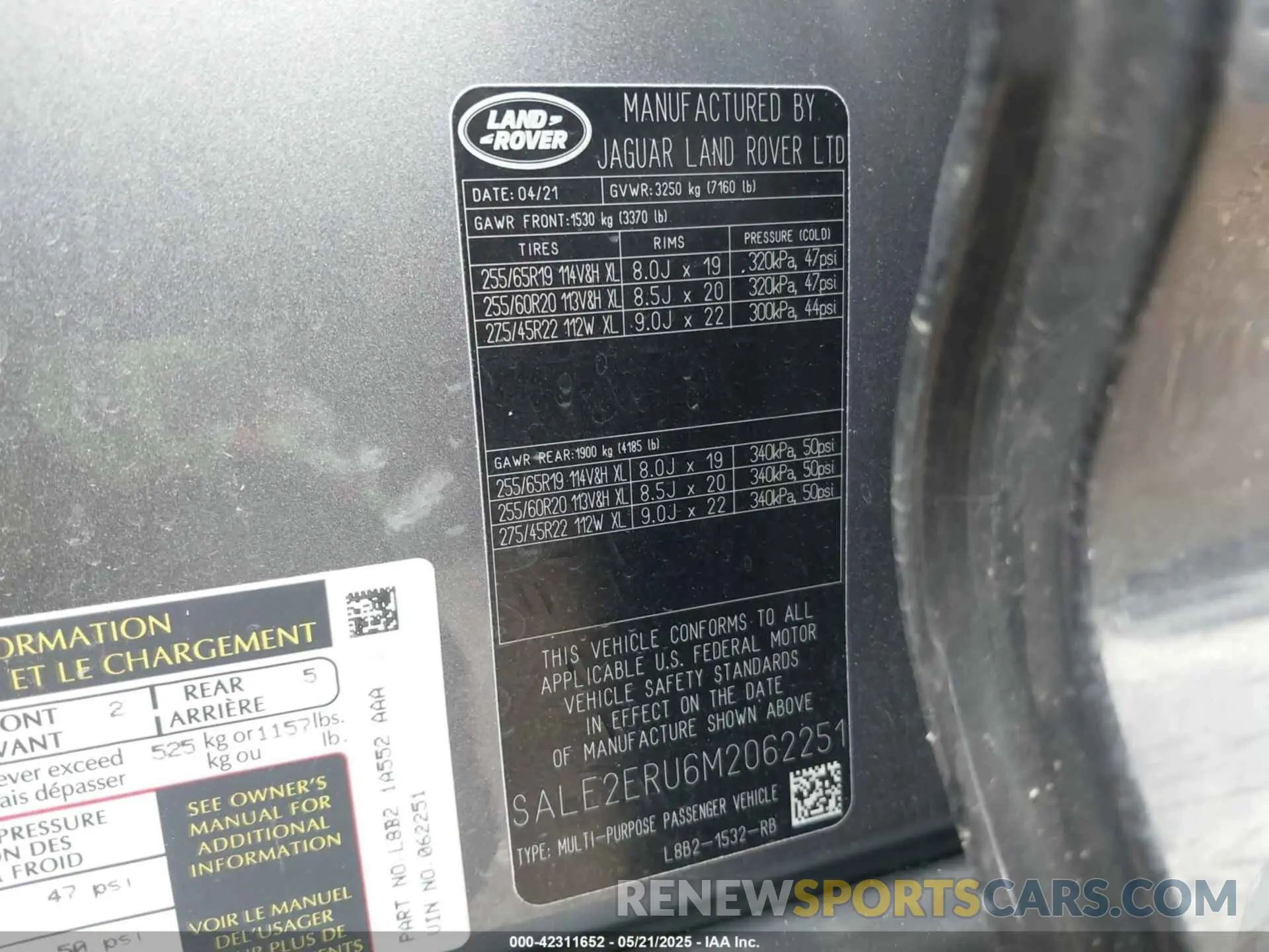 9 Photograph of a damaged car SALE2ERU6M2062251 LAND ROVER DEFENDER 2021