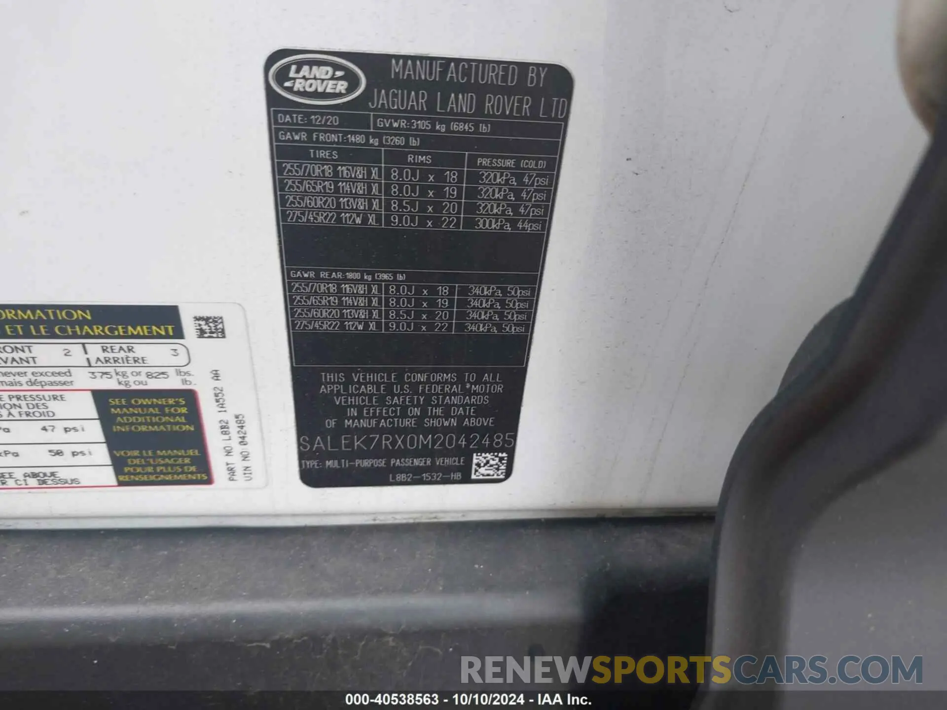 9 Photograph of a damaged car SALEK7RX0M2042485 LAND ROVER DEFENDER 2021