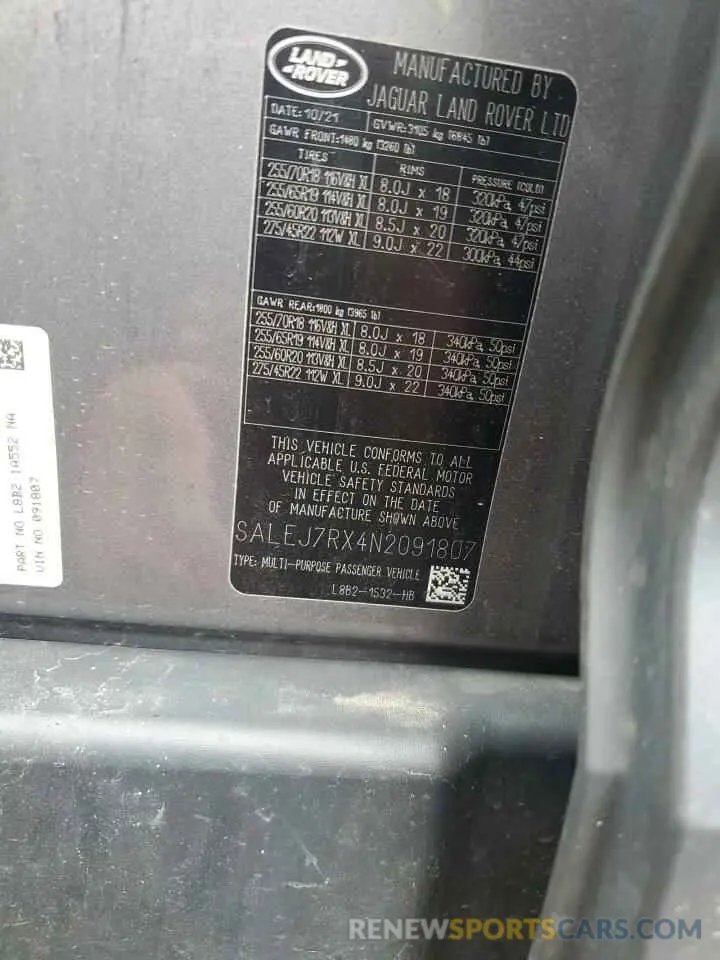 13 Photograph of a damaged car SALEJ7RX4N2091807 LAND ROVER DEFENDER 2022