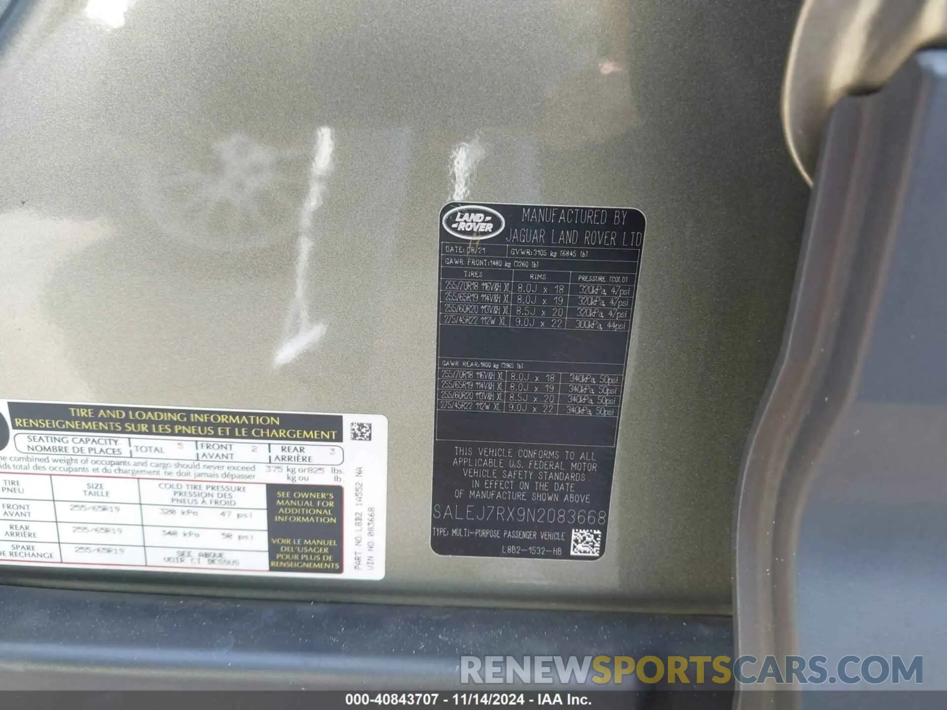 10 Photograph of a damaged car SALEJ7RX9N2083668 LAND ROVER DEFENDER 2022