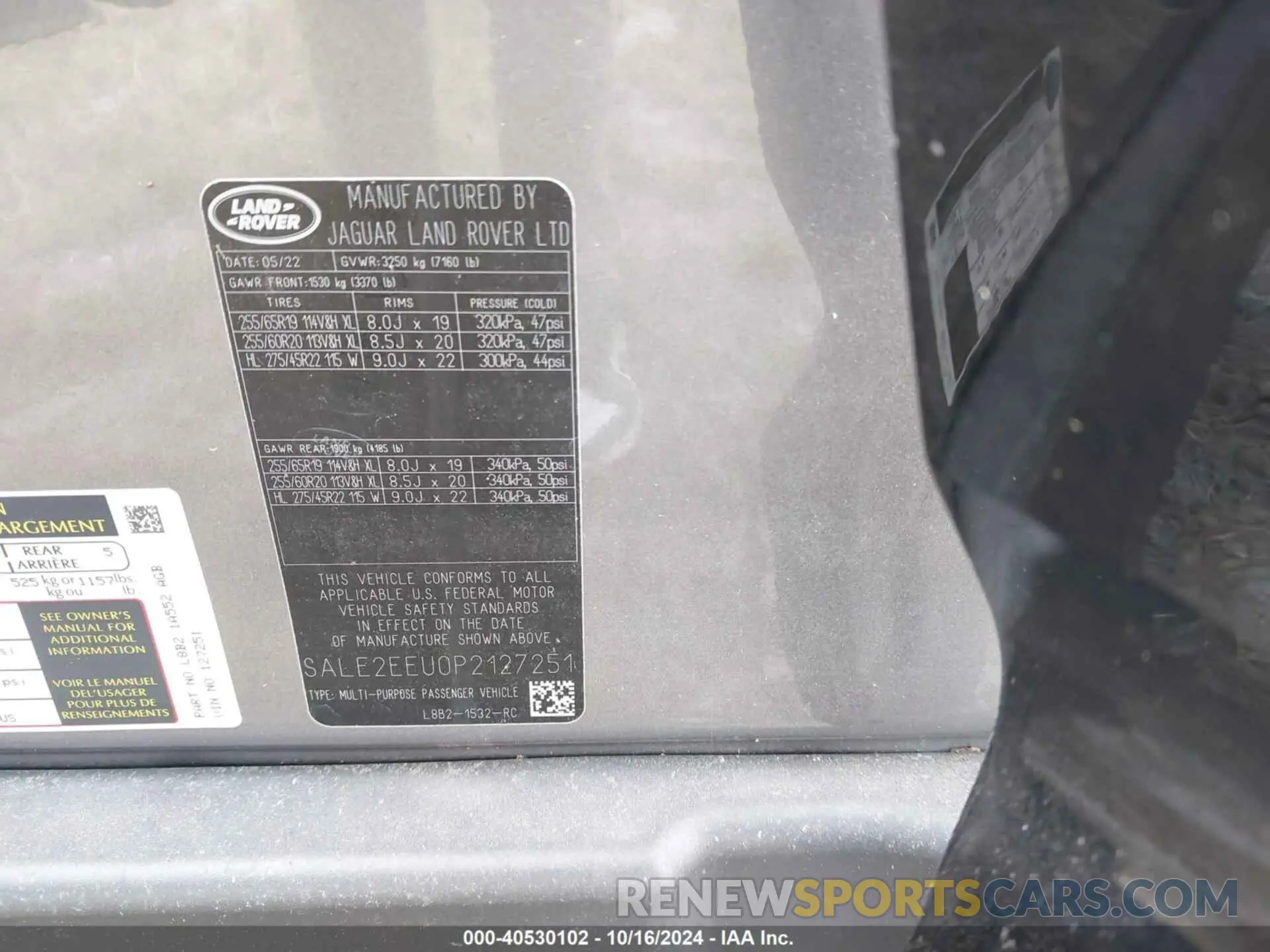 9 Photograph of a damaged car SALE2EEU0P2127251 LAND ROVER DEFENDER 2023