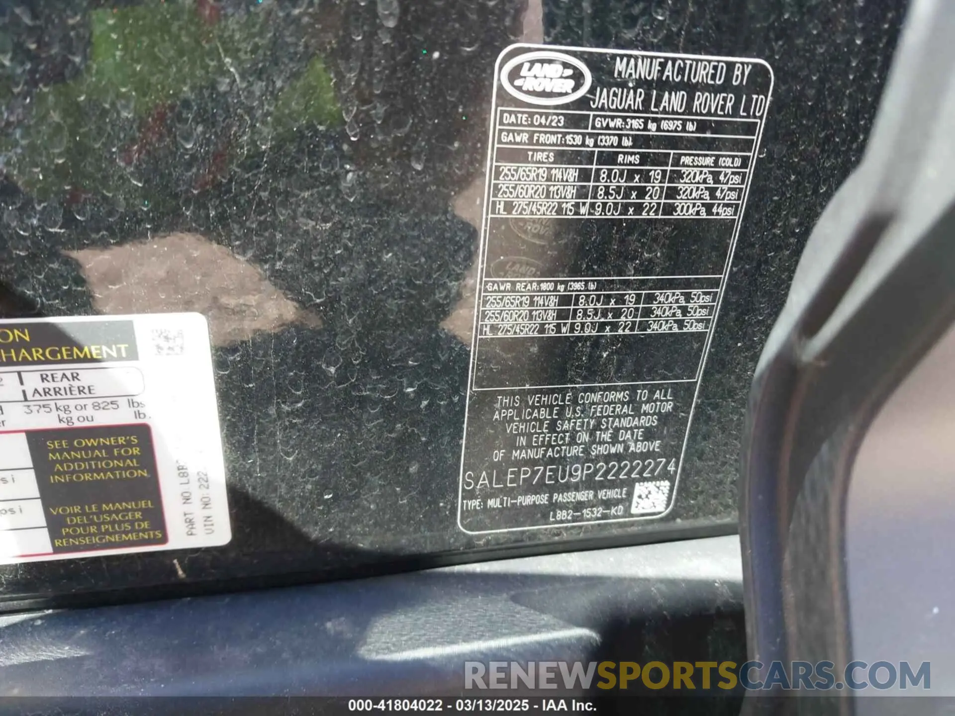 9 Photograph of a damaged car SALEP7EU9P2222274 LAND ROVER DEFENDER 2023