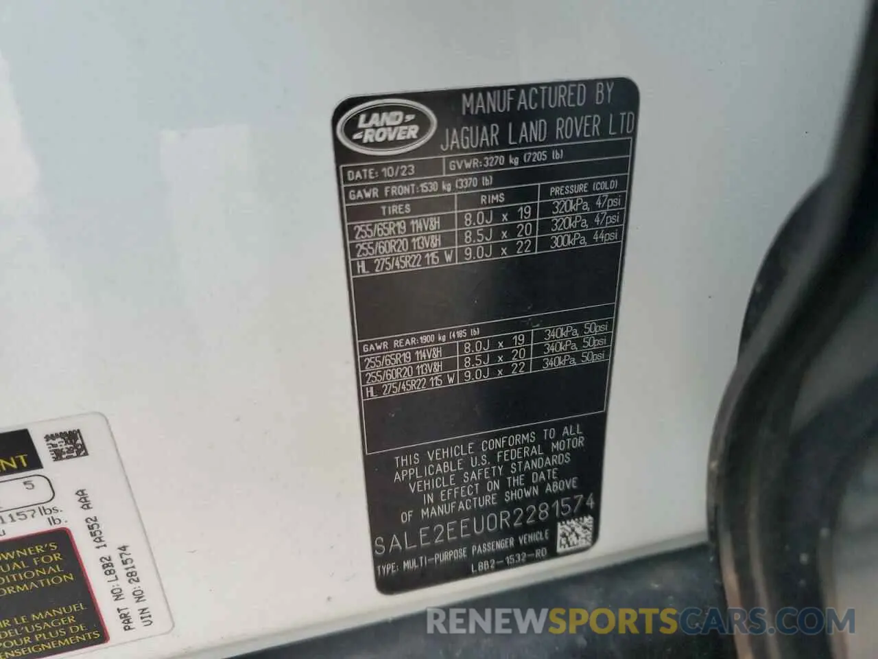 13 Photograph of a damaged car SALE2EEU0R2281574 LAND ROVER DEFENDER 2024