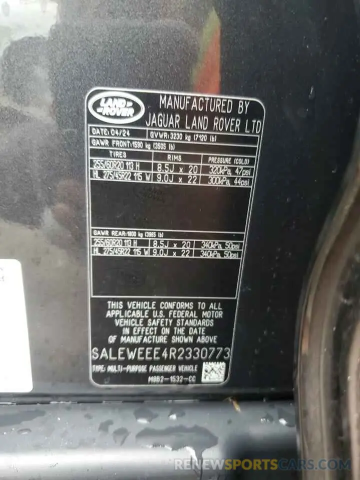13 Photograph of a damaged car SALEWEEE4R2330773 LAND ROVER DEFENDER 2024