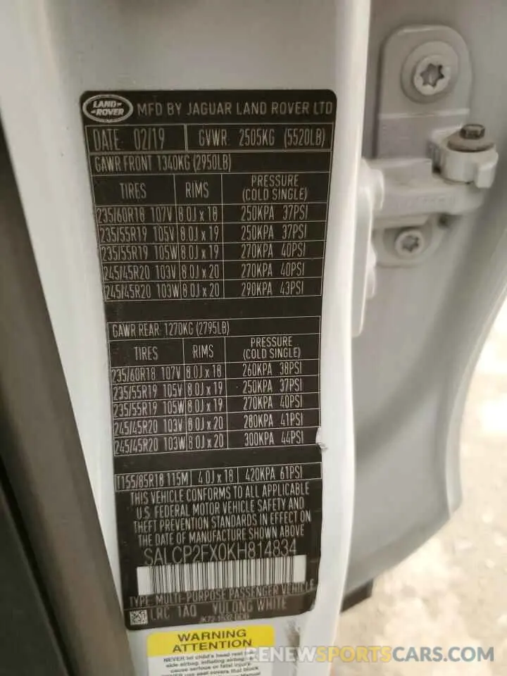 13 Photograph of a damaged car SALCP2FX0KH814834 LAND ROVER DISCOVERY 2019