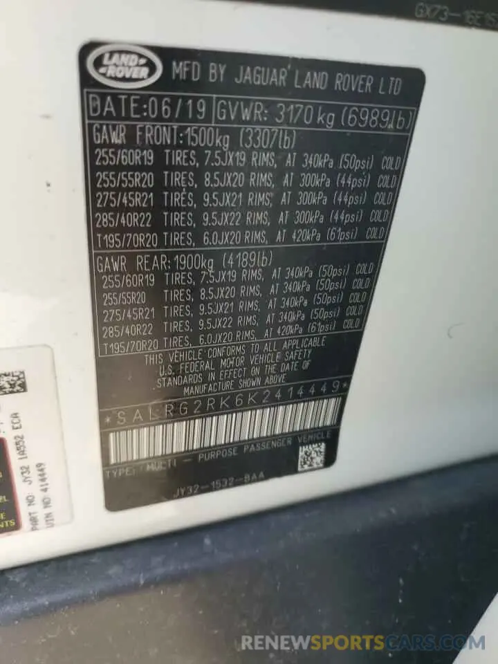 13 Photograph of a damaged car SALRG2RK6K2414449 LAND ROVER DISCOVERY 2019