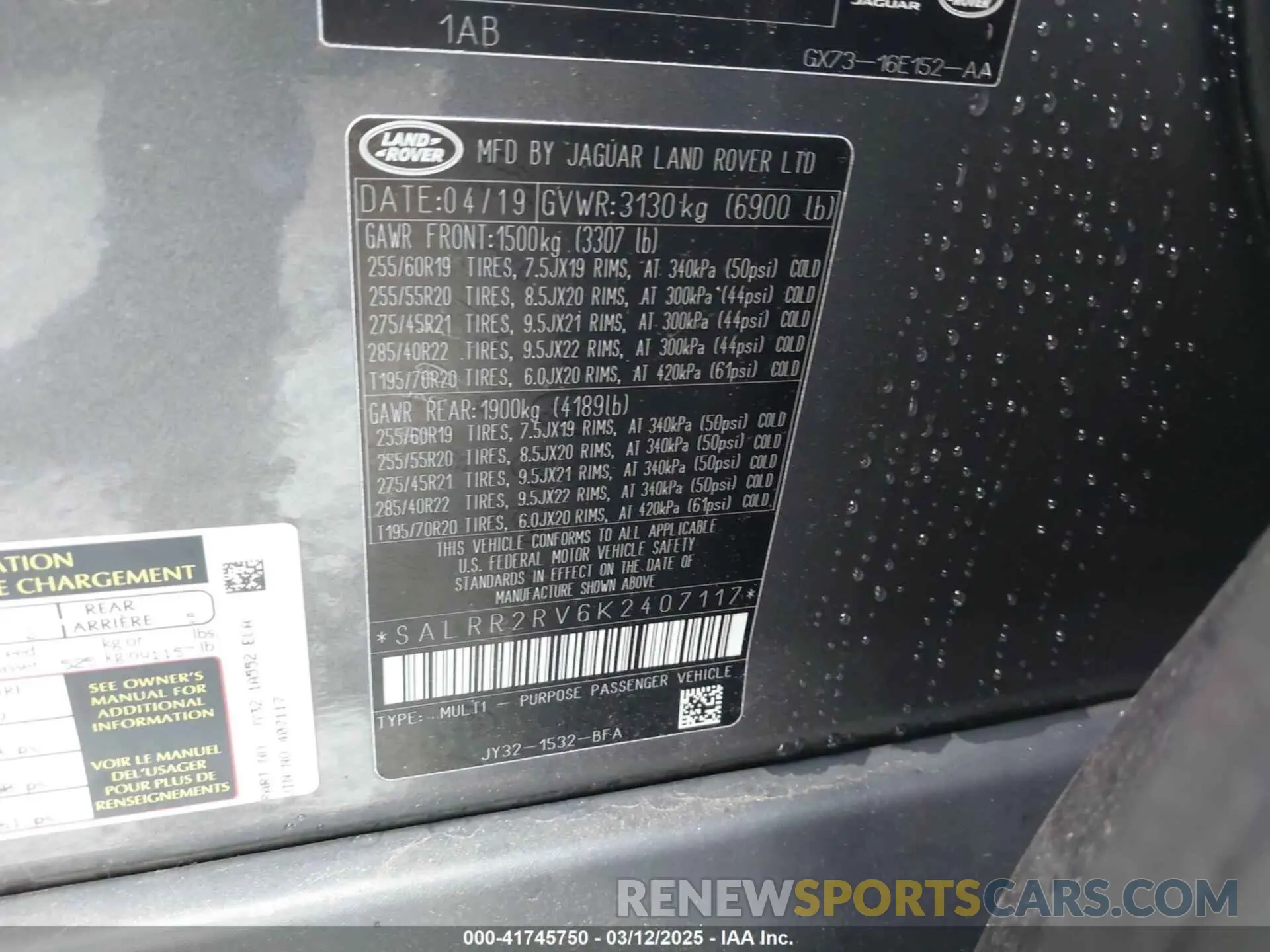 9 Photograph of a damaged car SALRR2RV6K2407117 LAND ROVER DISCOVERY 2019