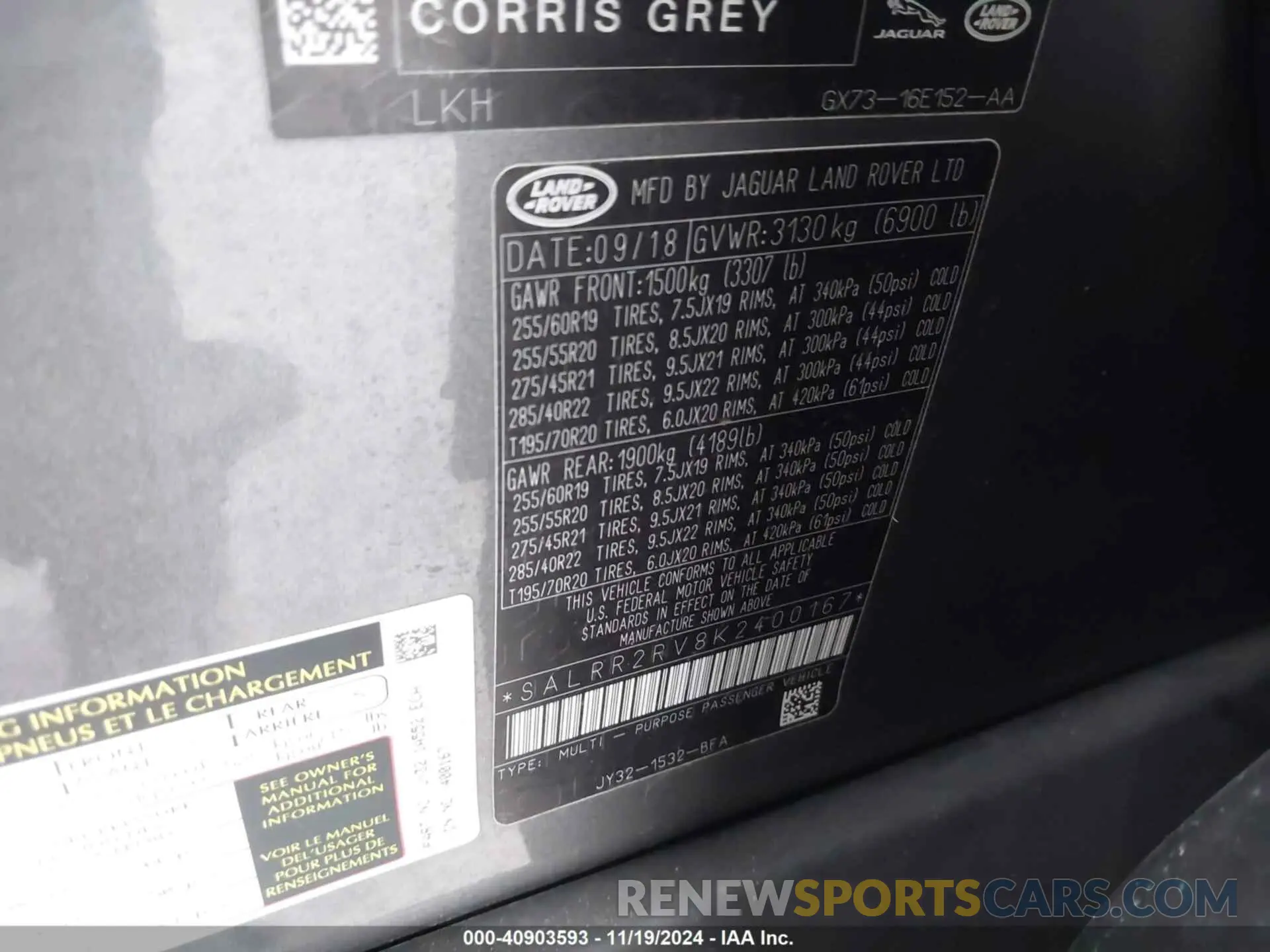 9 Photograph of a damaged car SALRR2RV8K2400167 LAND ROVER DISCOVERY 2019
