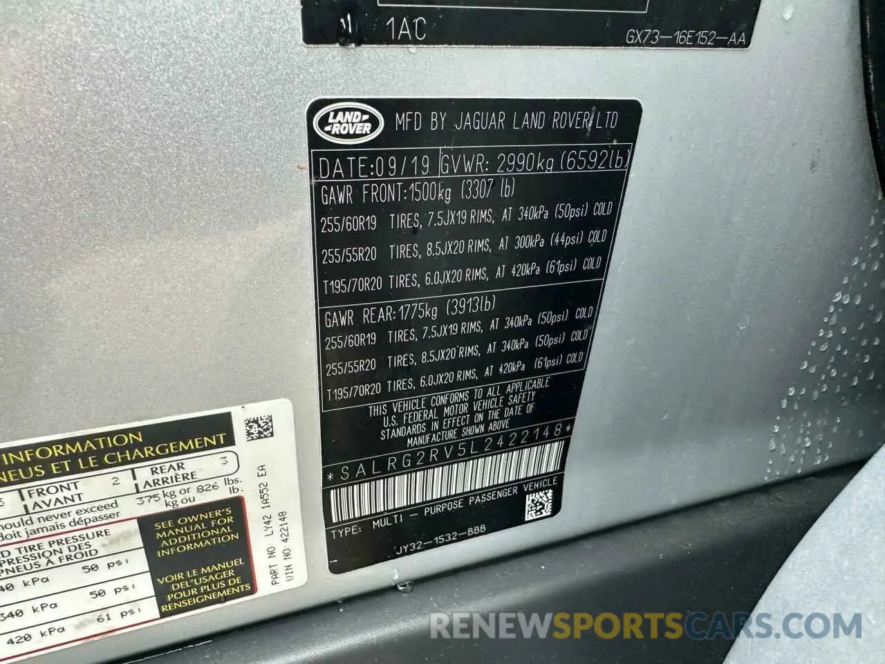 10 Photograph of a damaged car SALRG2RV5L2422148 LAND ROVER DISCOVERY 2020
