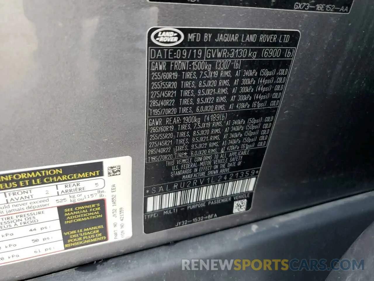 13 Photograph of a damaged car SALRU2RV1L2421359 LAND ROVER DISCOVERY 2020