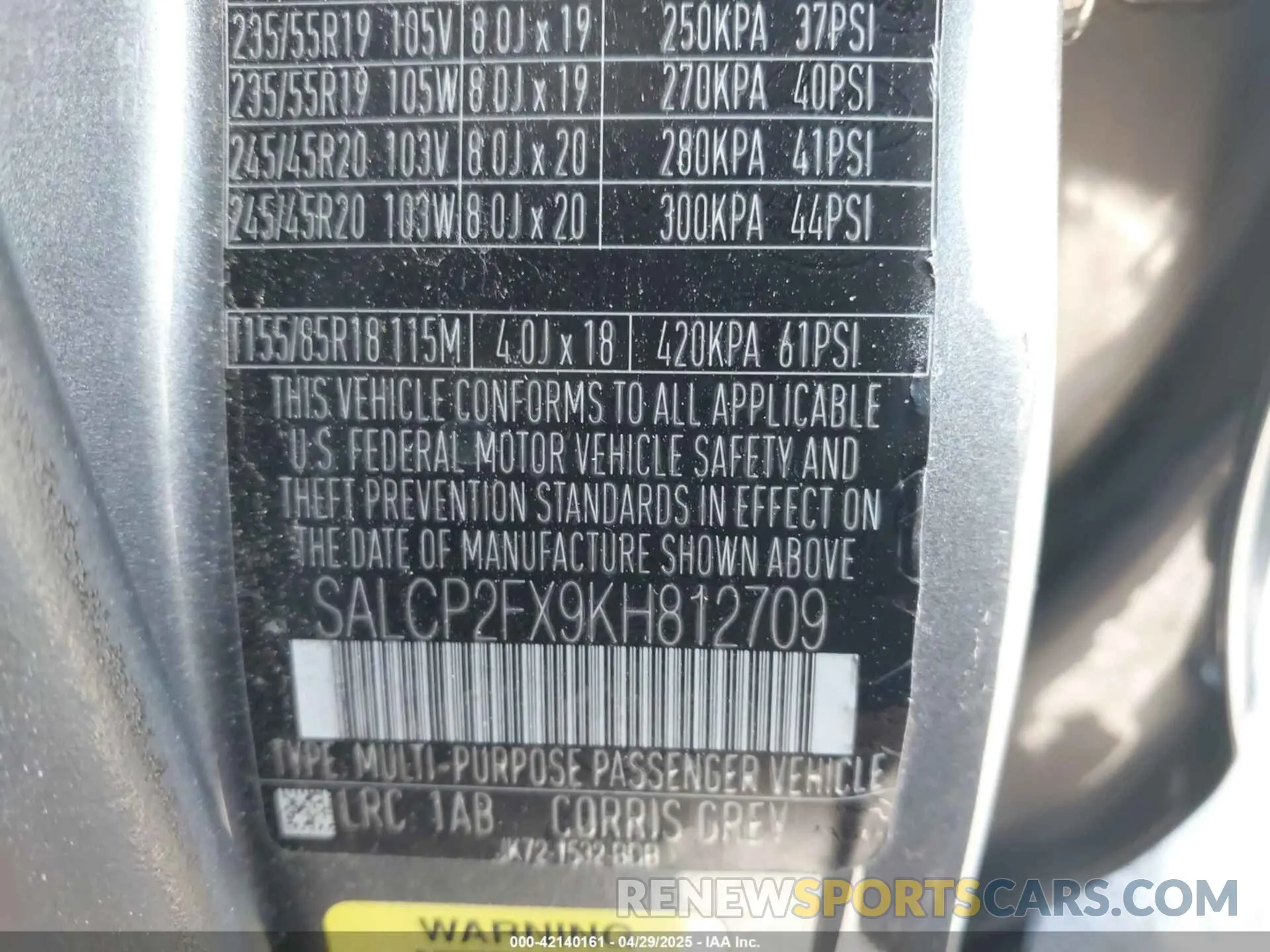 9 Photograph of a damaged car SALCP2FX9KH812709 LAND ROVER DISCOVERY SPORT 2019