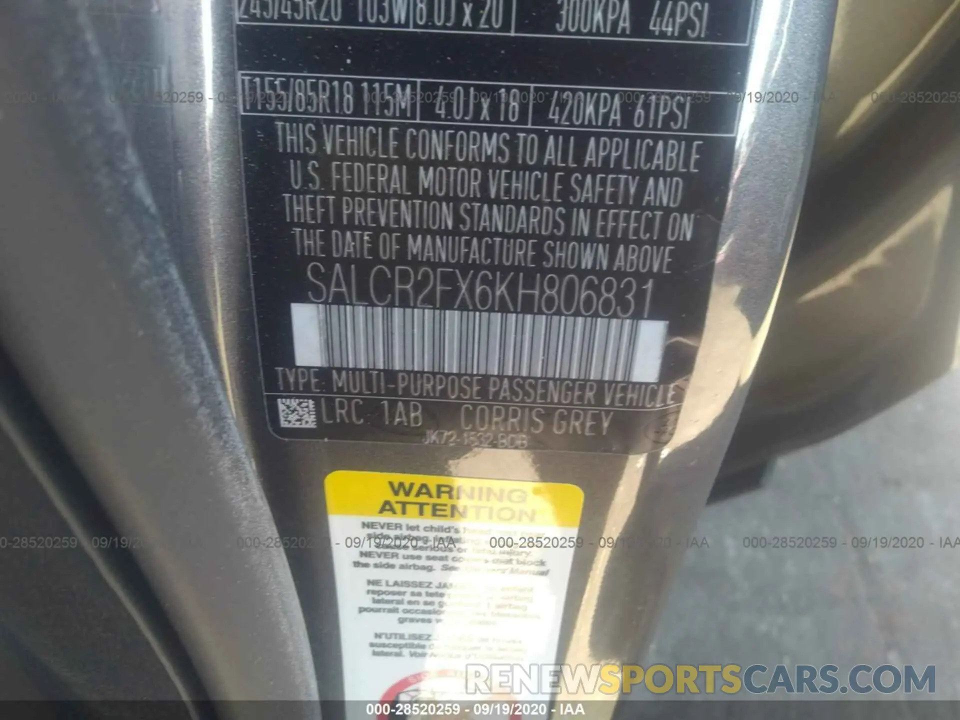 9 Photograph of a damaged car SALCR2FX6KH806831 LAND ROVER DISCOVERY SPORT 2019