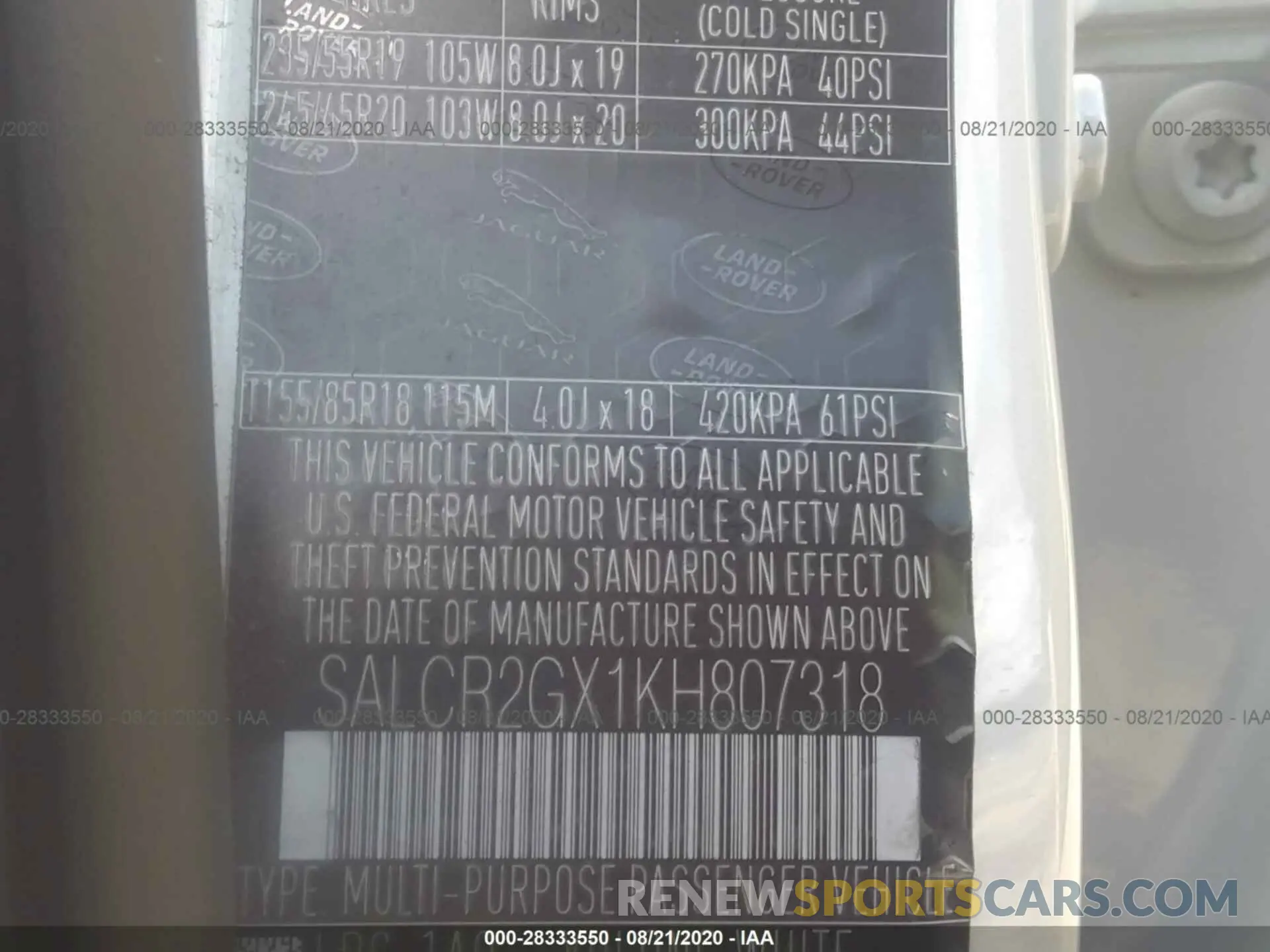 9 Photograph of a damaged car SALCR2GX1KH807318 LAND ROVER DISCOVERY SPORT 2019