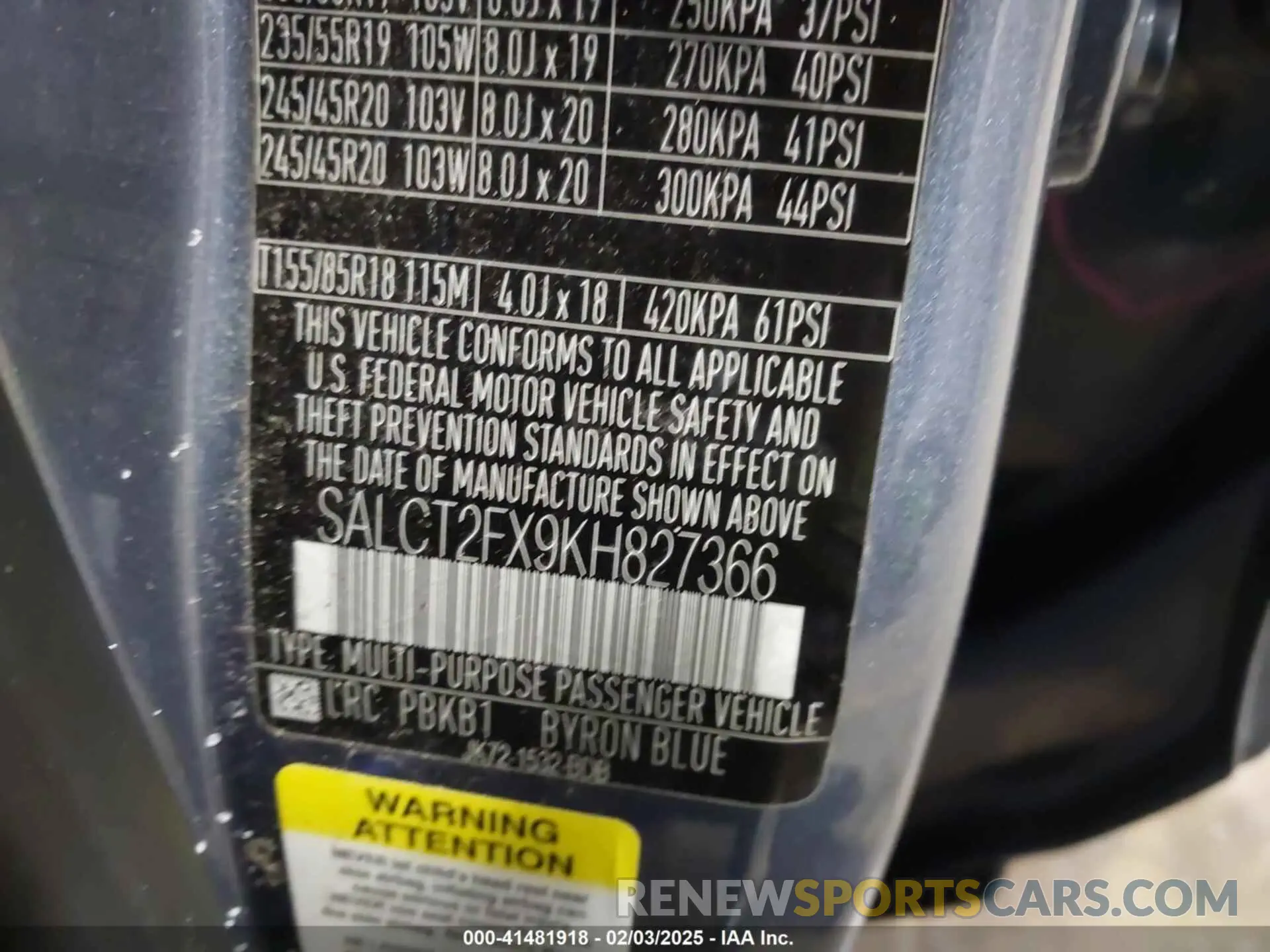 9 Photograph of a damaged car SALCT2FX9KH827366 LAND ROVER DISCOVERY SPORT 2019