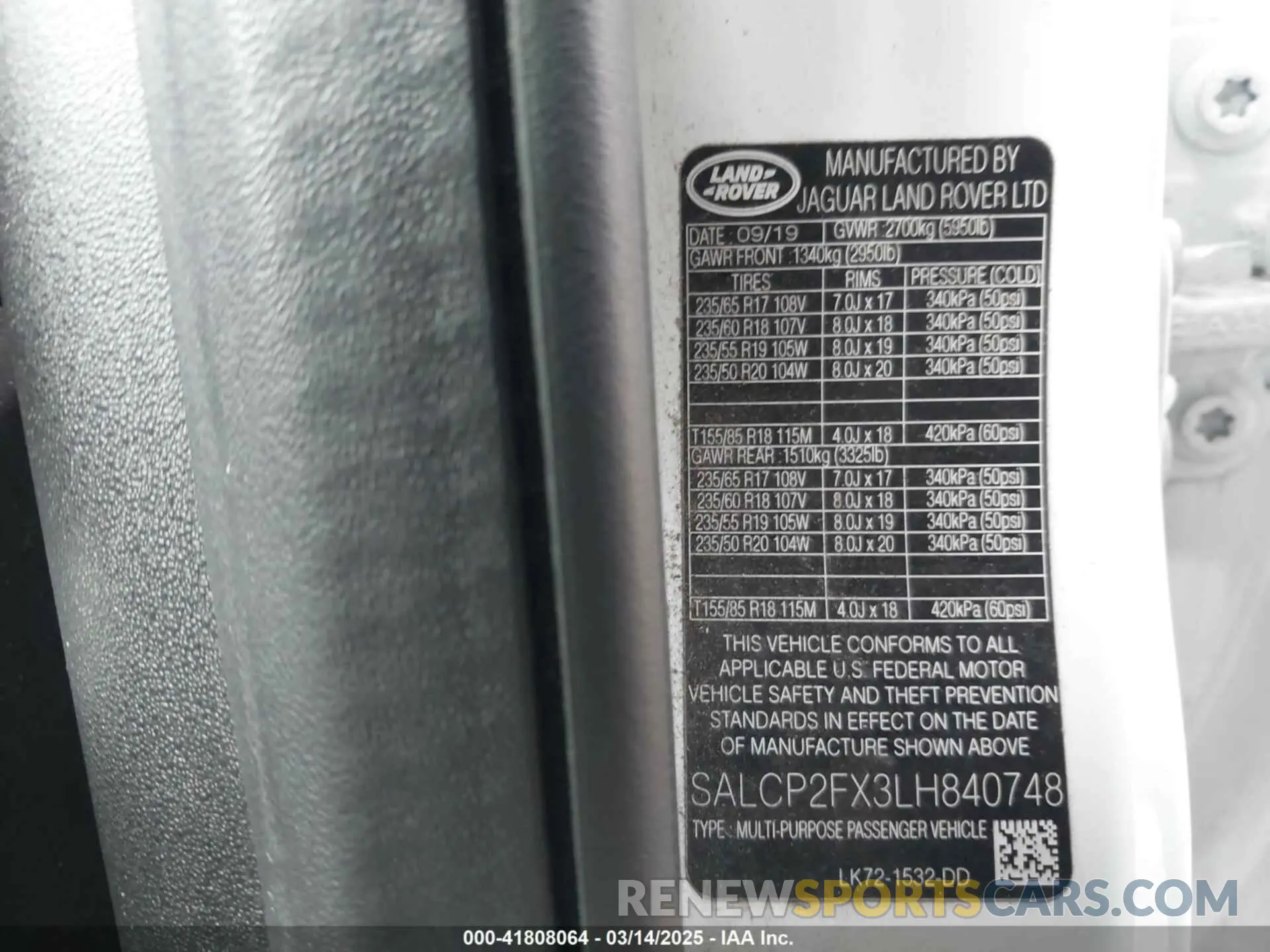 9 Photograph of a damaged car SALCP2FX3LH840748 LAND ROVER DISCOVERY SPORT 2020