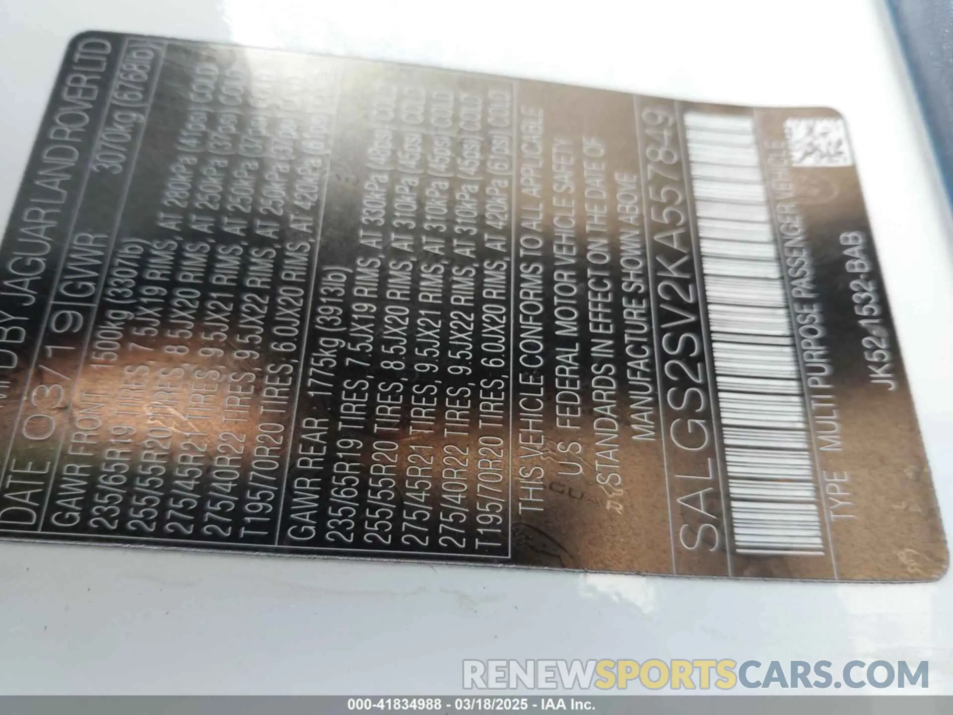 9 Photograph of a damaged car SALGS2SV2KA557849 LAND ROVER RANGE ROVER 2019