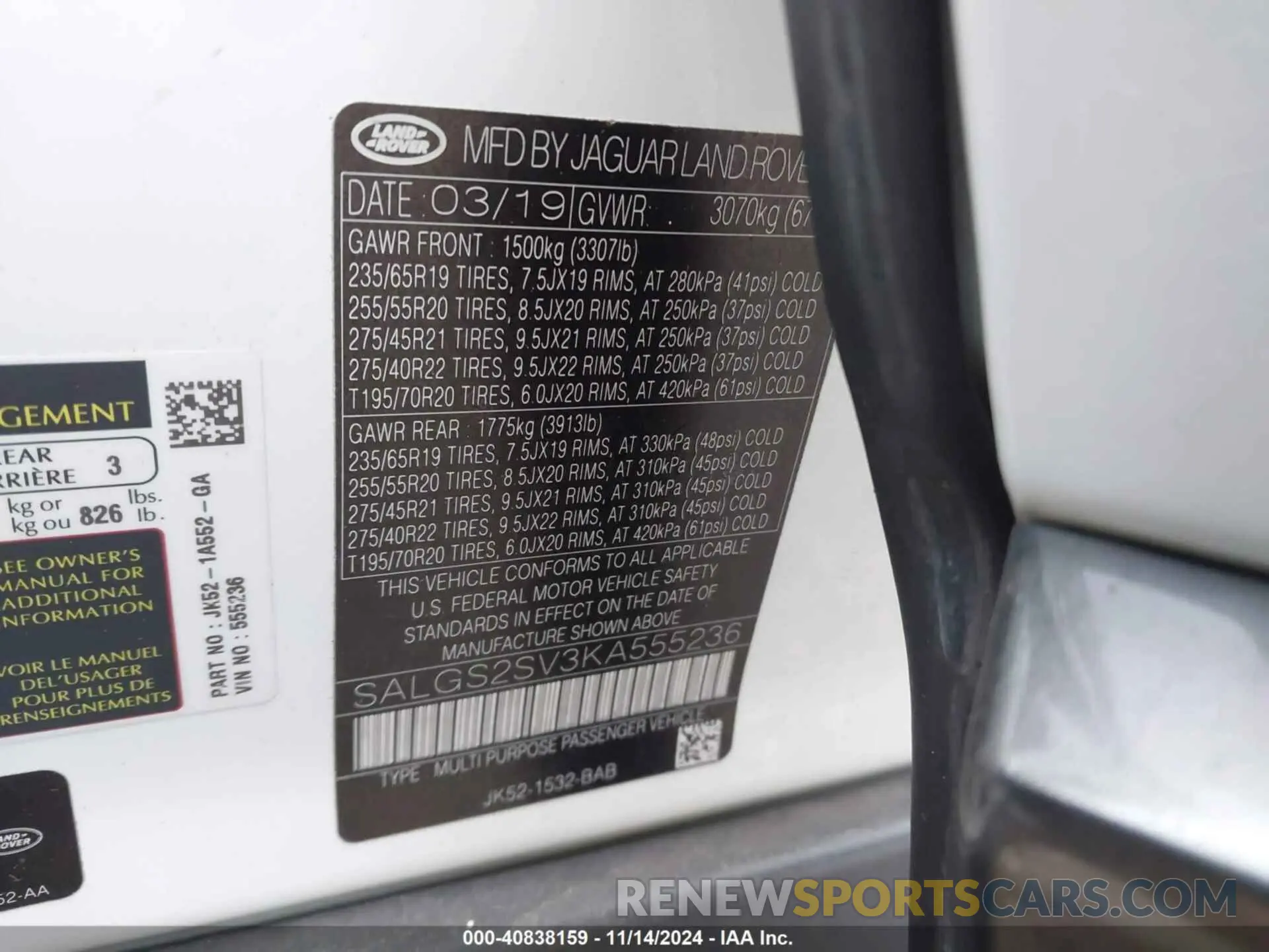 9 Photograph of a damaged car SALGS2SV3KA555236 LAND ROVER RANGE ROVER 2019