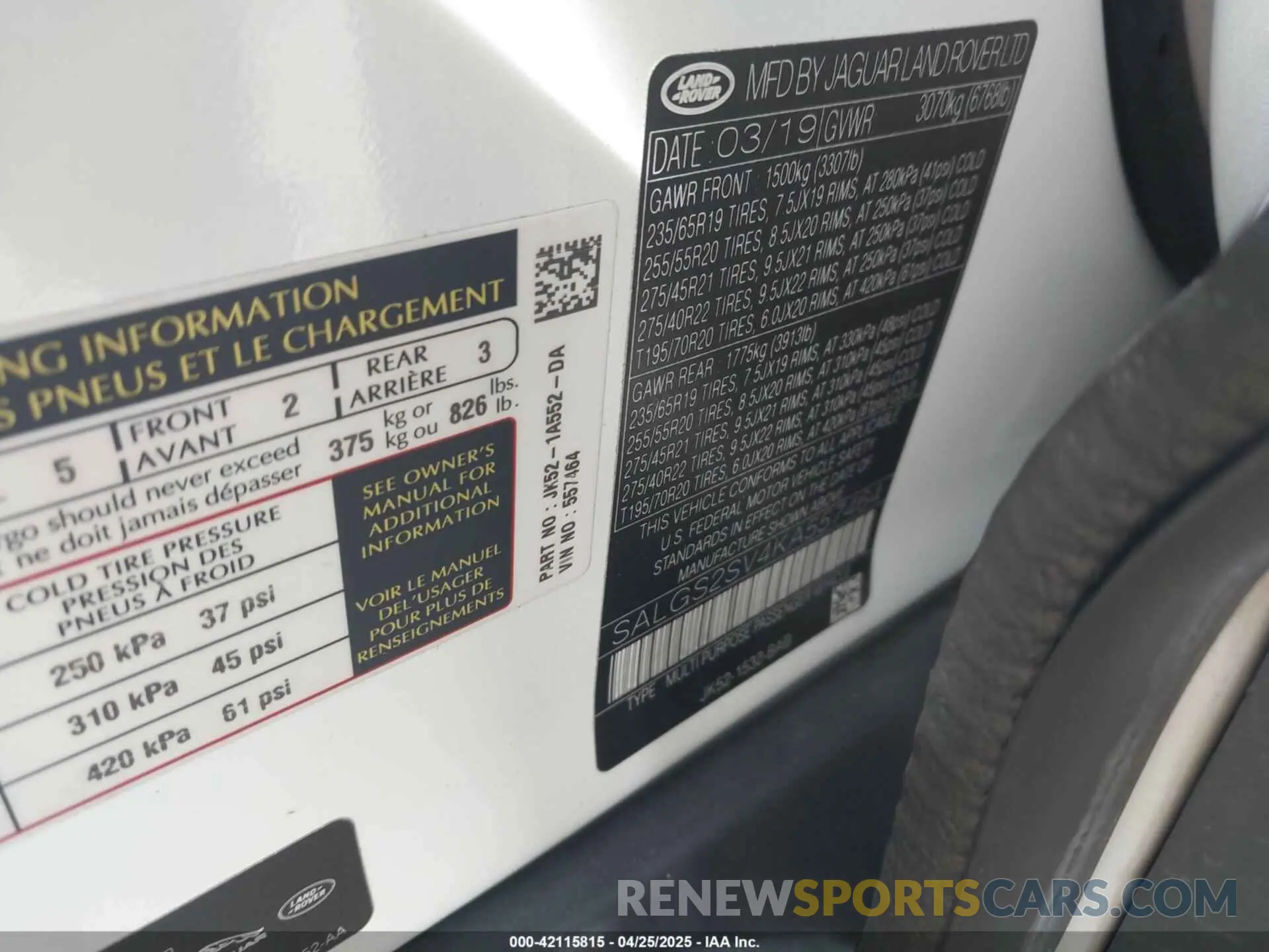 9 Photograph of a damaged car SALGS2SV4KA557464 LAND ROVER RANGE ROVER 2019