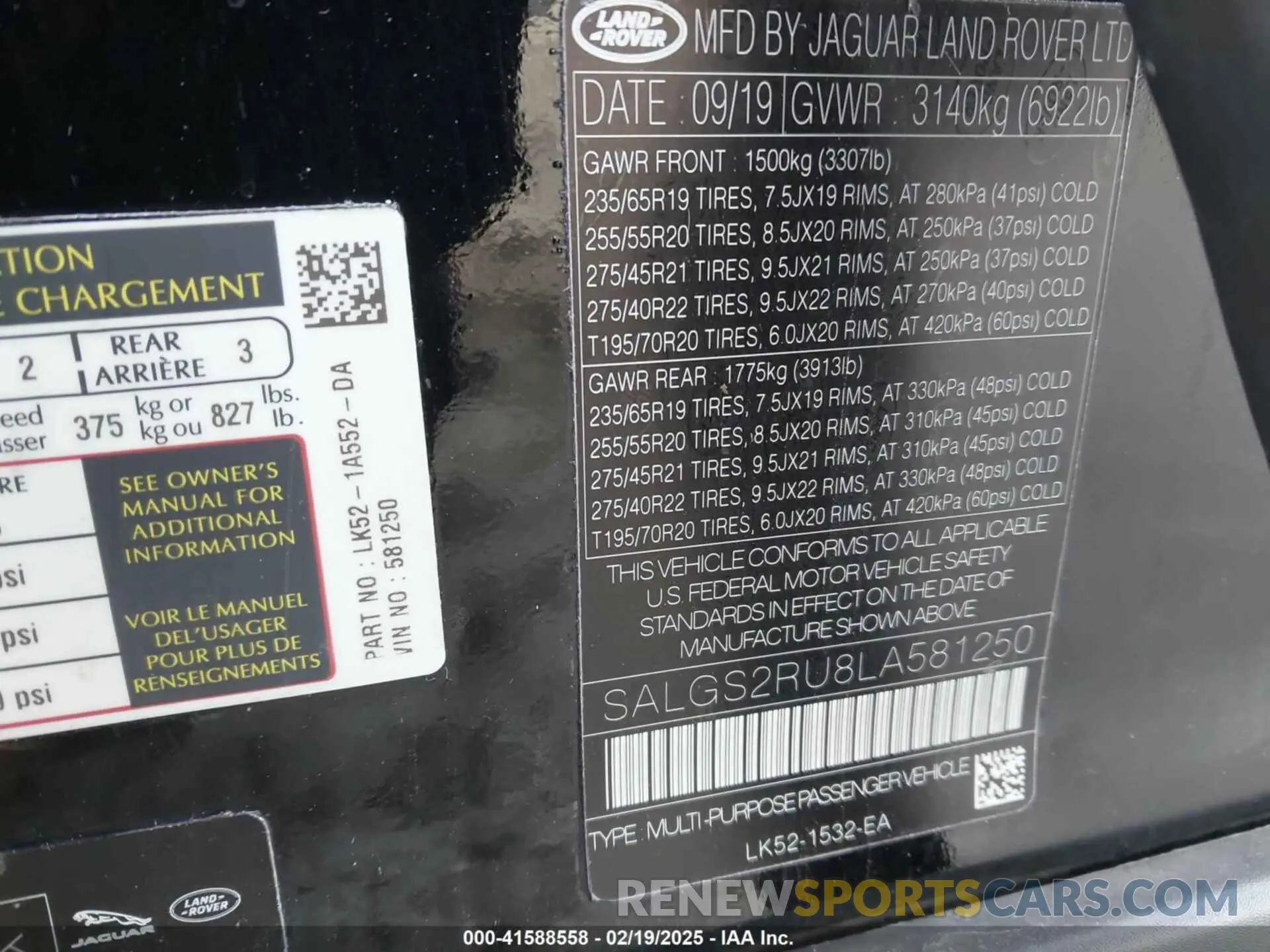 9 Photograph of a damaged car SALGS2RU8LA581250 LAND ROVER RANGE ROVER 2020