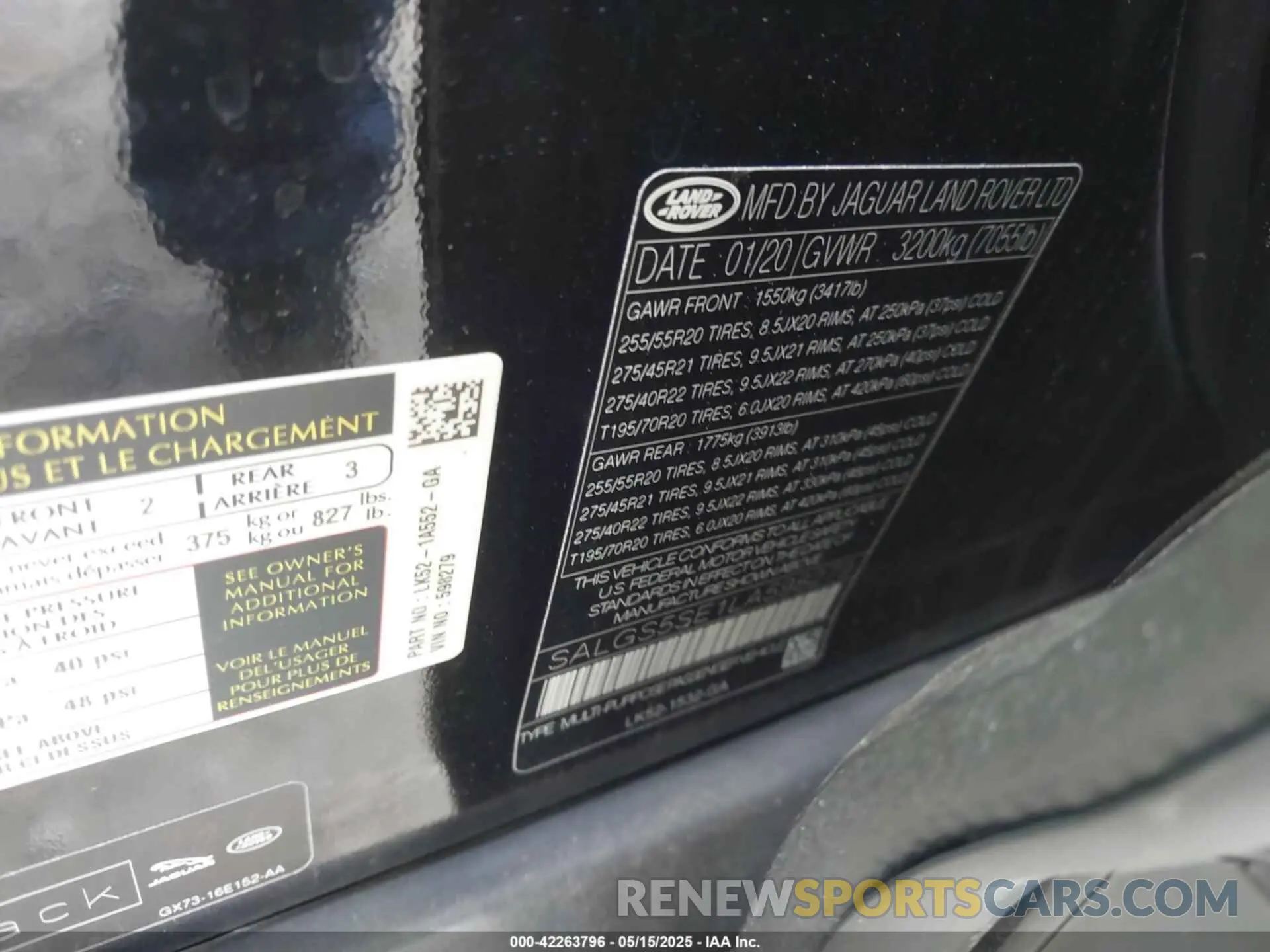 9 Photograph of a damaged car SALGS5SE1LA598279 LAND ROVER RANGE ROVER 2020