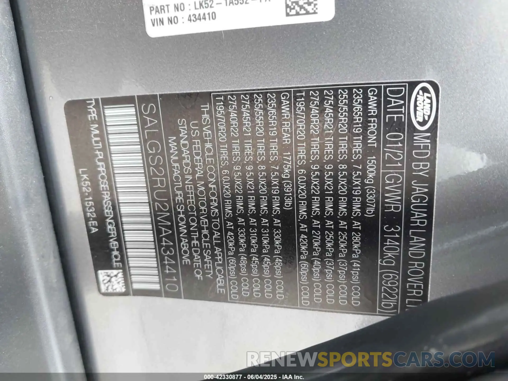 9 Photograph of a damaged car SALGS2RU2MA434410 LAND ROVER RANGE ROVER 2021