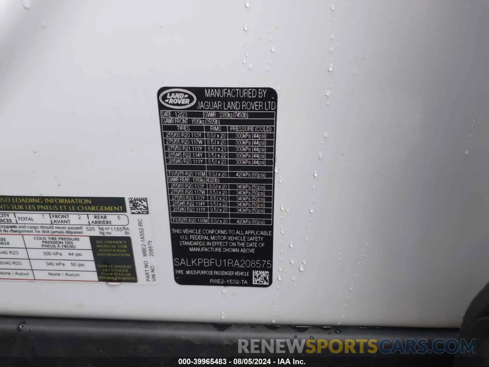 9 Photograph of a damaged car SALKPBFU1RA208575 LAND ROVER RANGE ROVER 2024