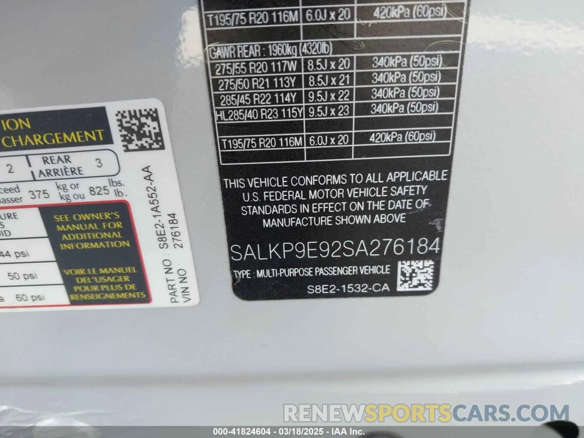 9 Photograph of a damaged car SALKP9E92SA276184 LAND ROVER RANGE ROVER 2025