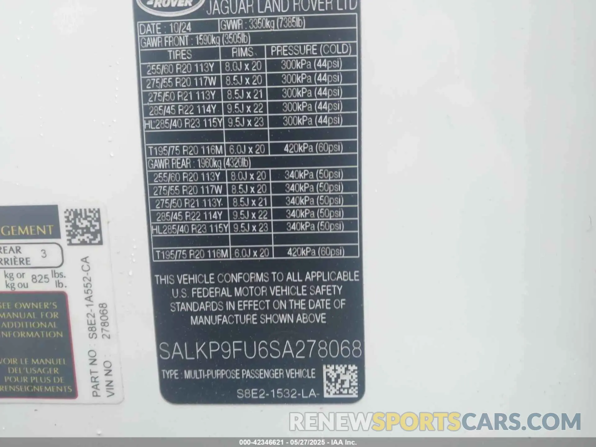 9 Photograph of a damaged car SALKP9FU6SA278068 LAND ROVER RANGE ROVER 2025