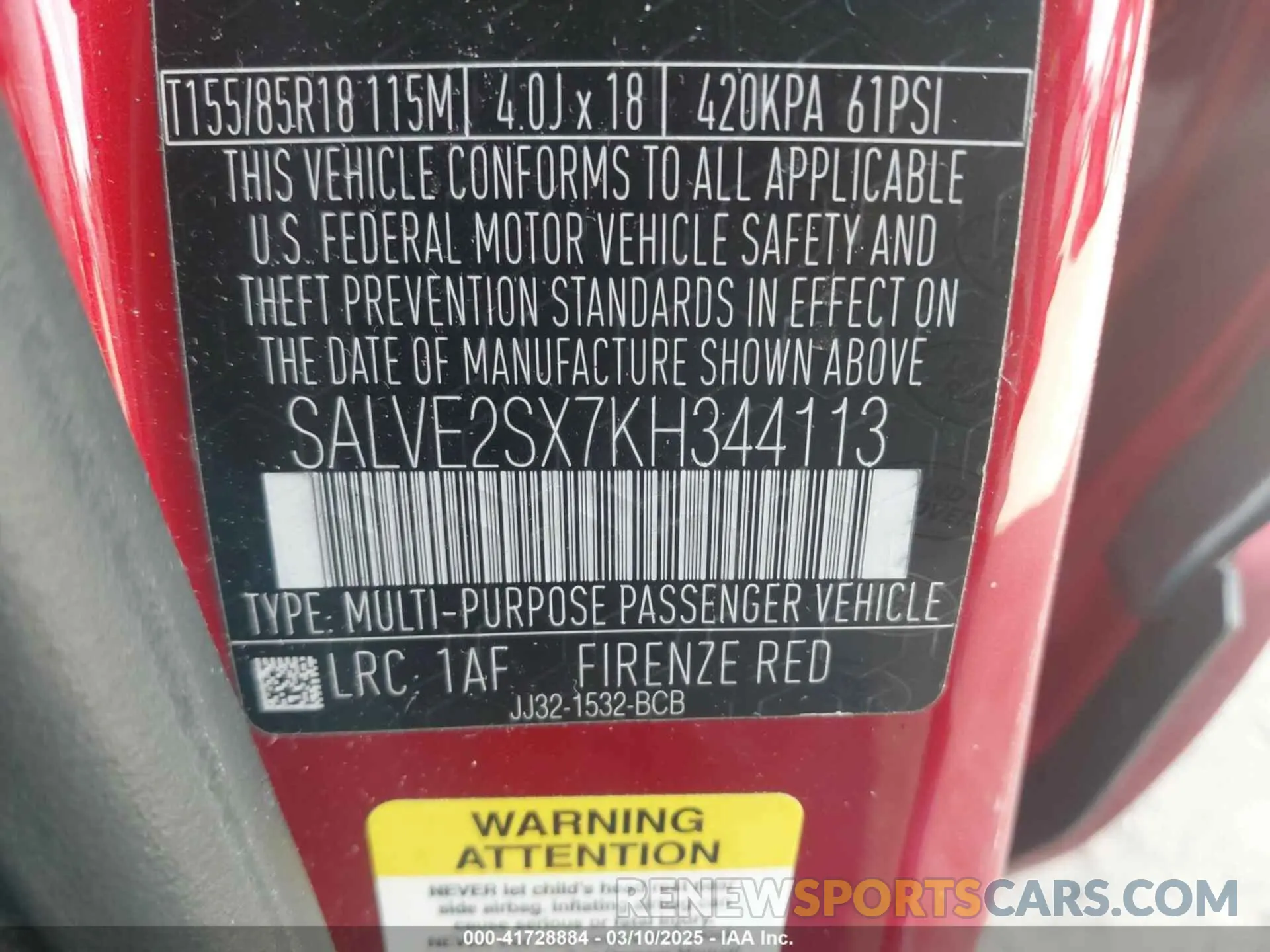 9 Photograph of a damaged car SALVE2SX7KH344113 LAND ROVER RANGE ROVER EVOQUE 2019