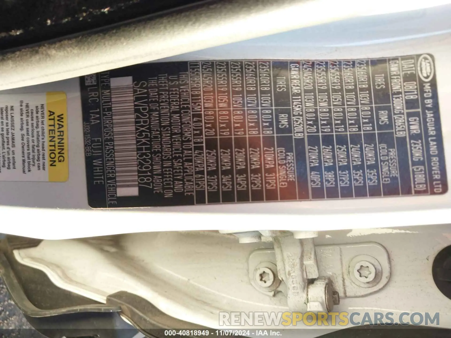 9 Photograph of a damaged car SALVP2RX5KH329187 LAND ROVER RANGE ROVER EVOQUE 2019