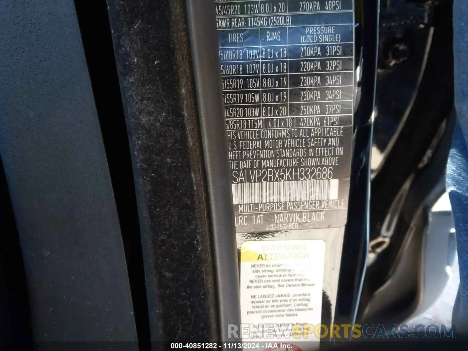 9 Photograph of a damaged car SALVP2RX5KH332686 LAND ROVER RANGE ROVER EVOQUE 2019