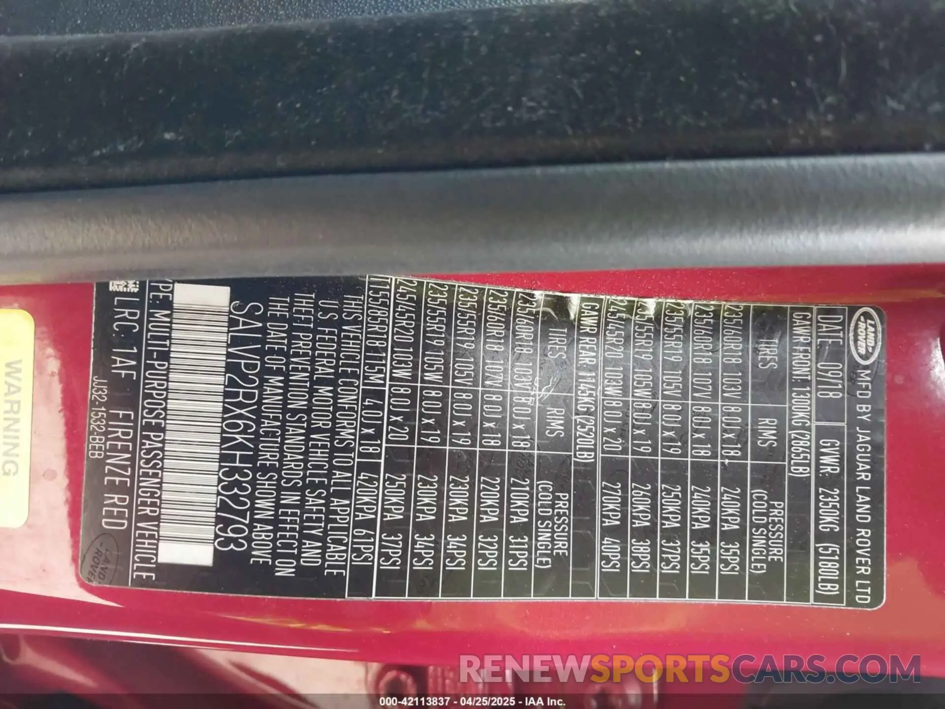 9 Photograph of a damaged car SALVP2RX6KH332793 LAND ROVER RANGE ROVER EVOQUE 2019