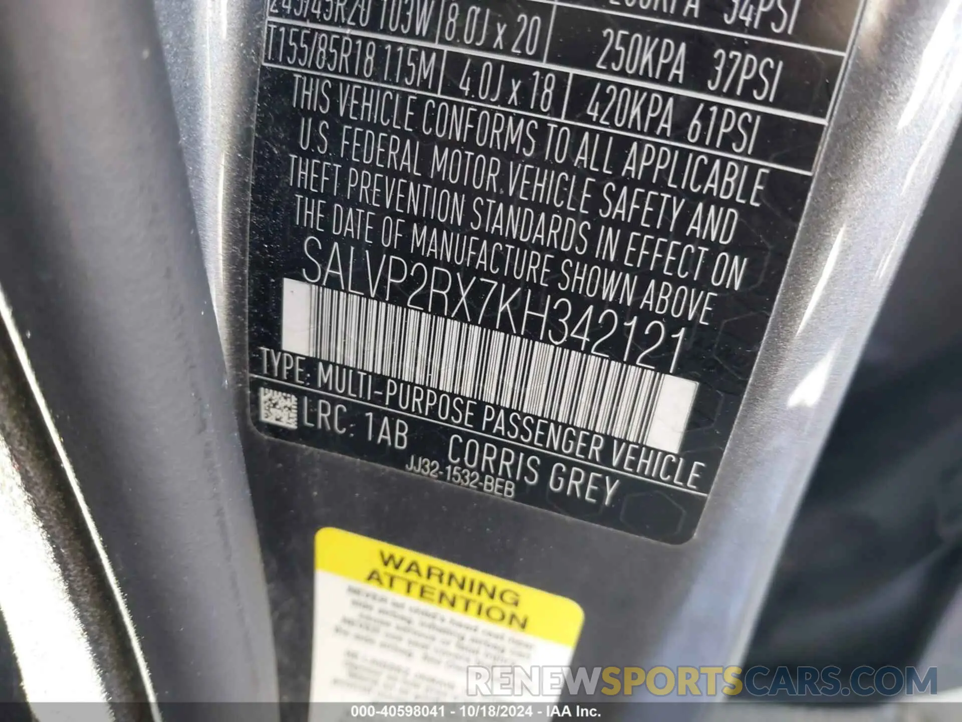 9 Photograph of a damaged car SALVP2RX7KH342121 LAND ROVER RANGE ROVER EVOQUE 2019