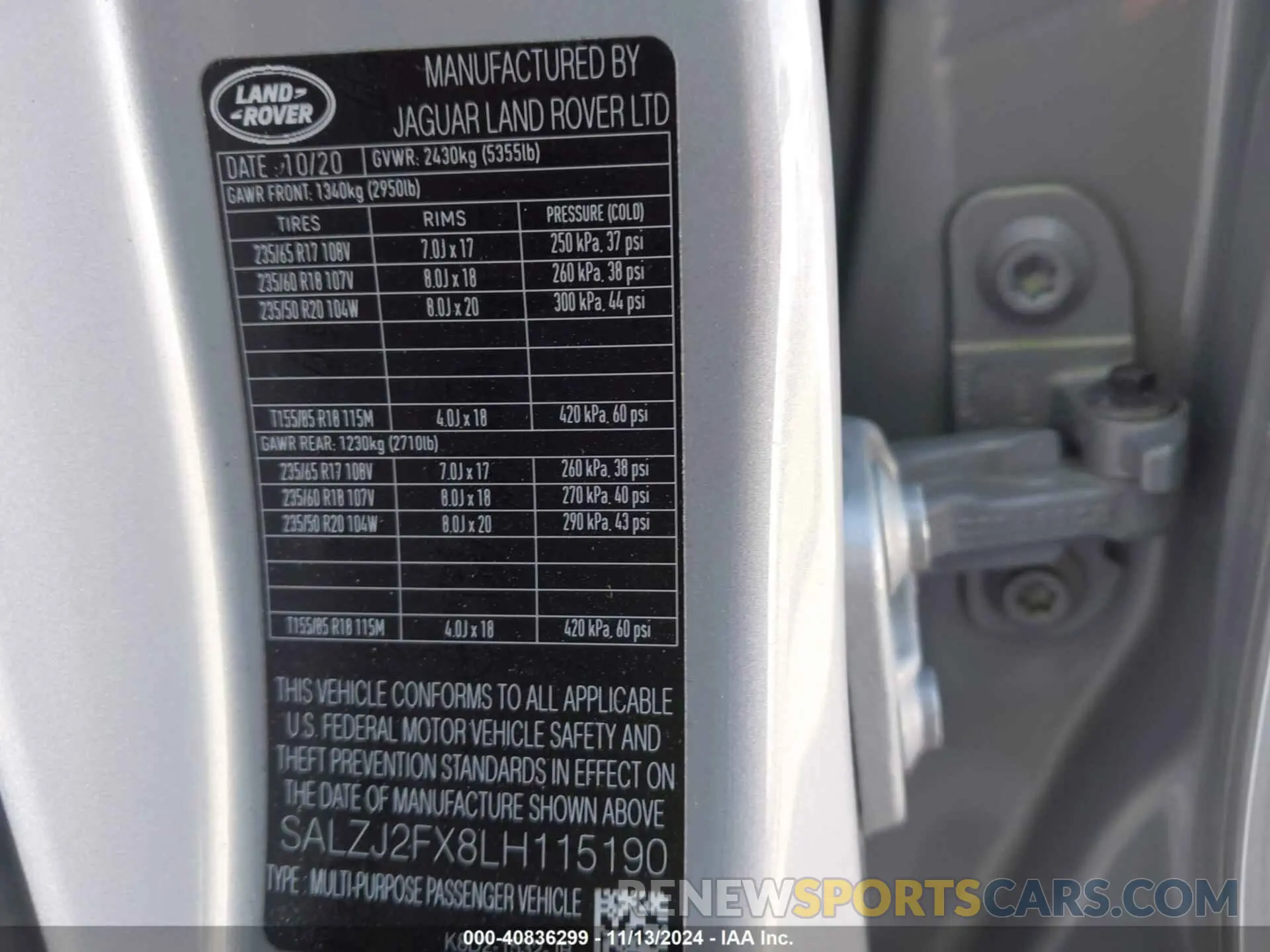 9 Photograph of a damaged car SALZJ2FX8LH115190 LAND ROVER RANGE ROVER EVOQUE 2020
