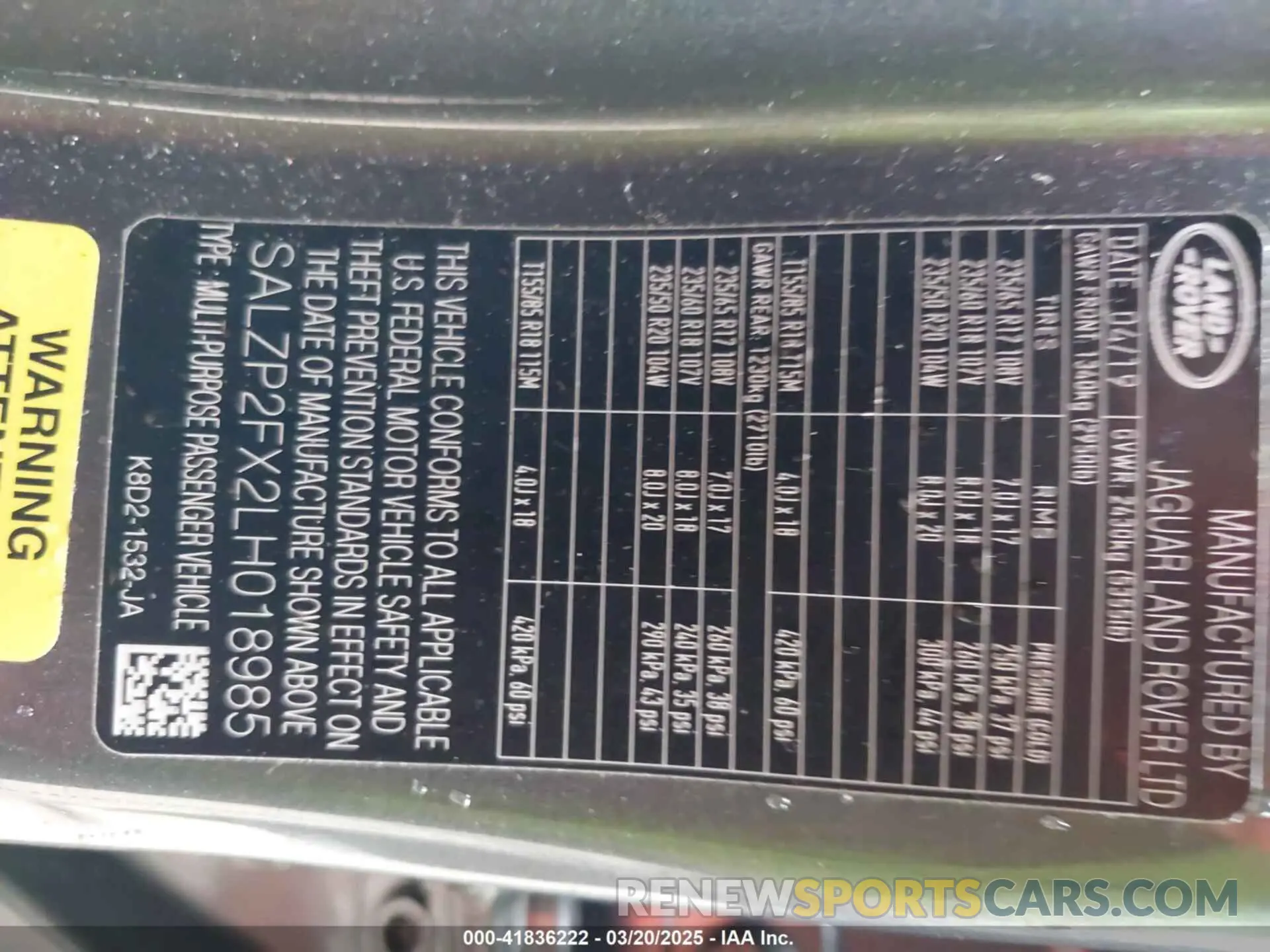 9 Photograph of a damaged car SALZP2FX2LH018985 LAND ROVER RANGE ROVER EVOQUE 2020