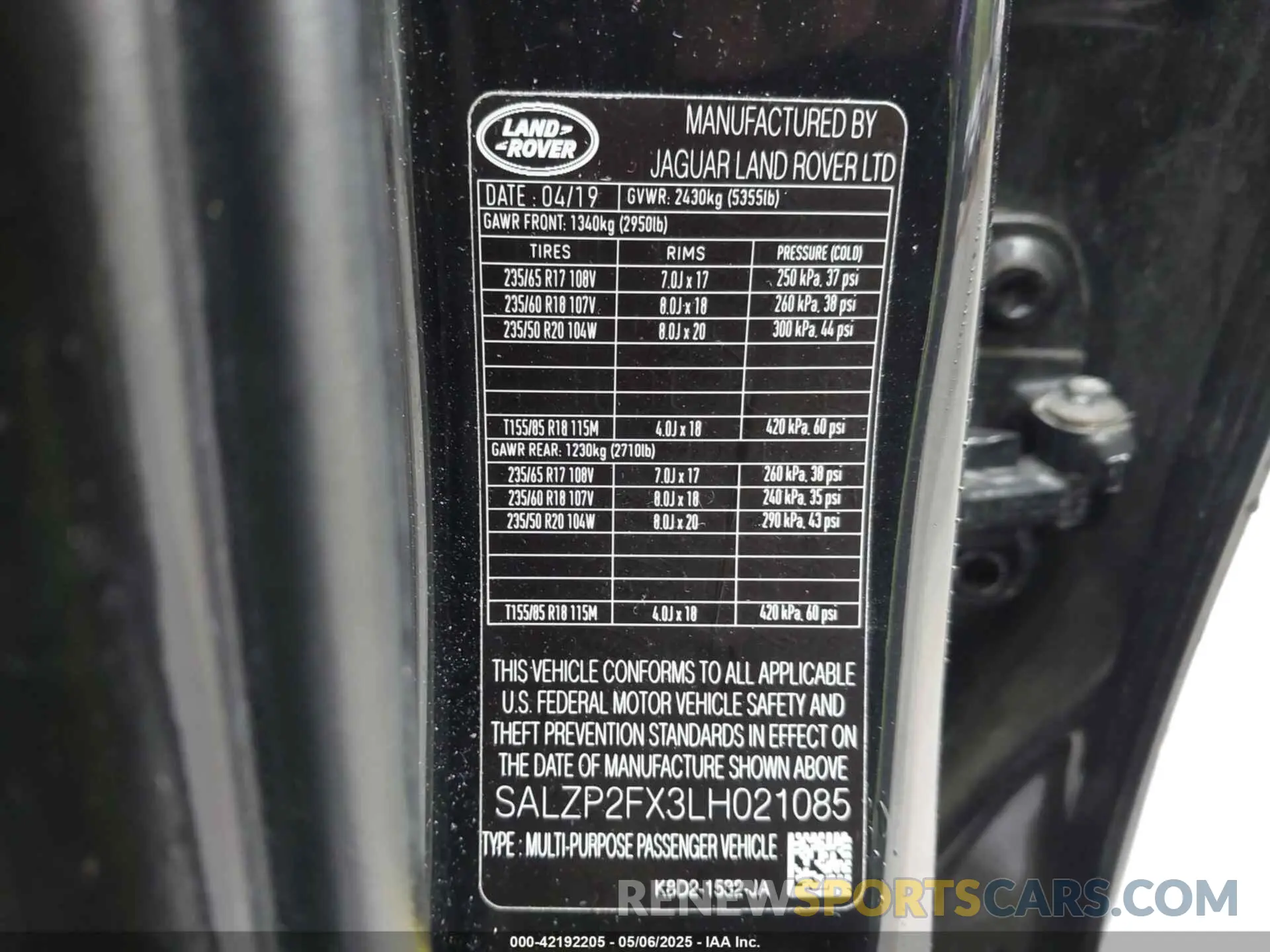 9 Photograph of a damaged car SALZP2FX3LH021085 LAND ROVER RANGE ROVER EVOQUE 2020