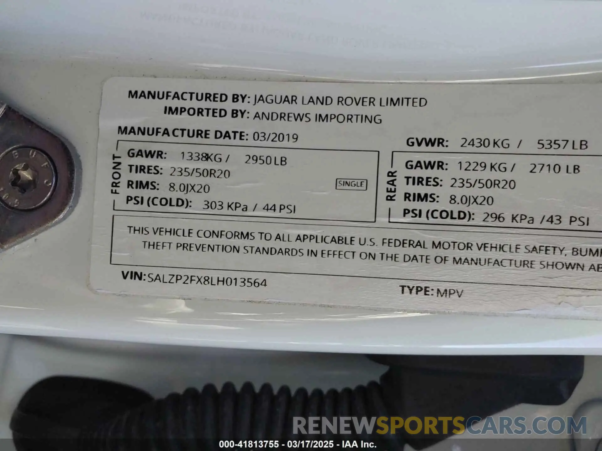 9 Photograph of a damaged car SALZP2FX8LH013564 LAND ROVER RANGE ROVER EVOQUE 2020