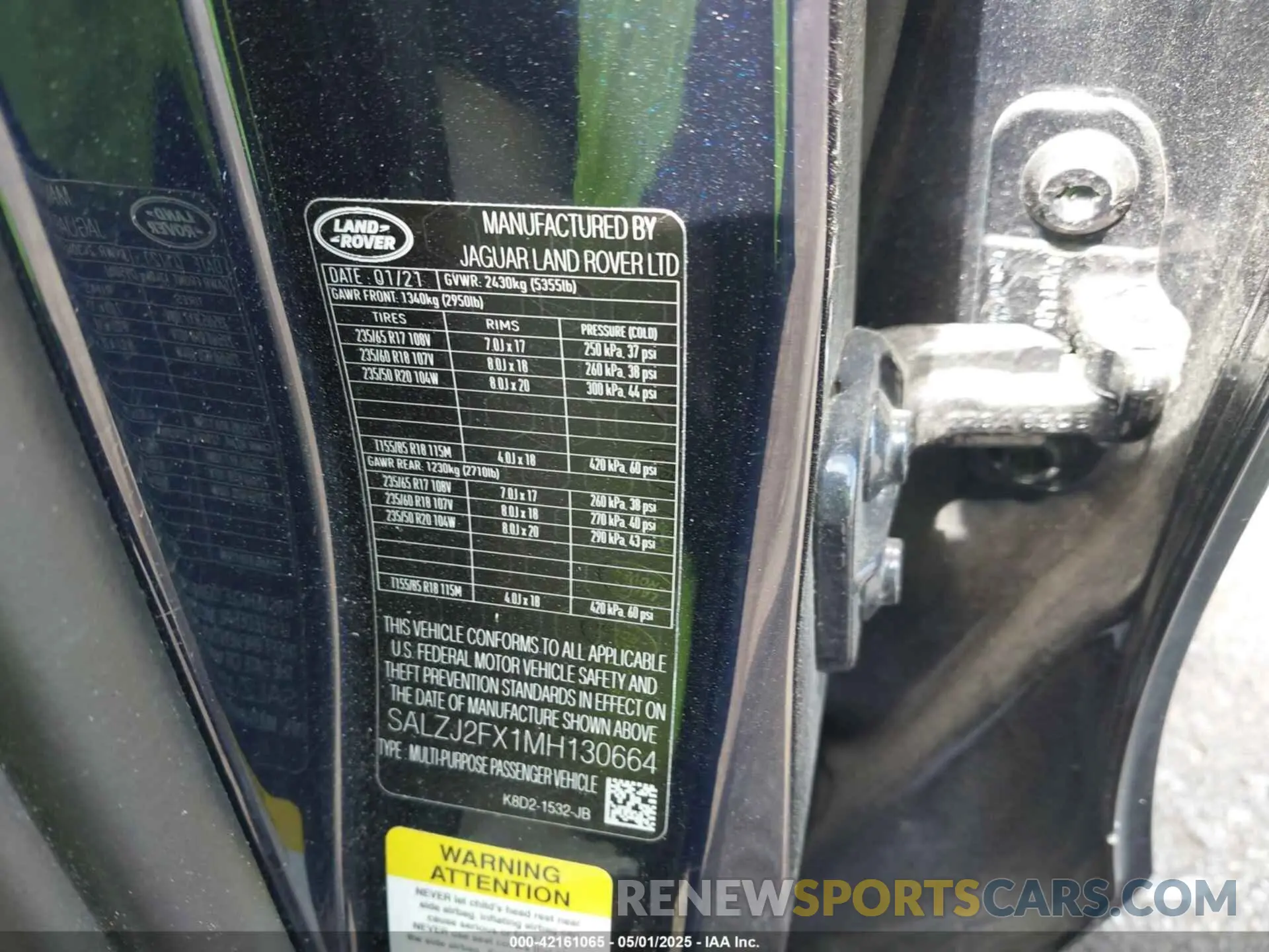 9 Photograph of a damaged car SALZJ2FX1MH130664 LAND ROVER RANGE ROVER EVOQUE 2021
