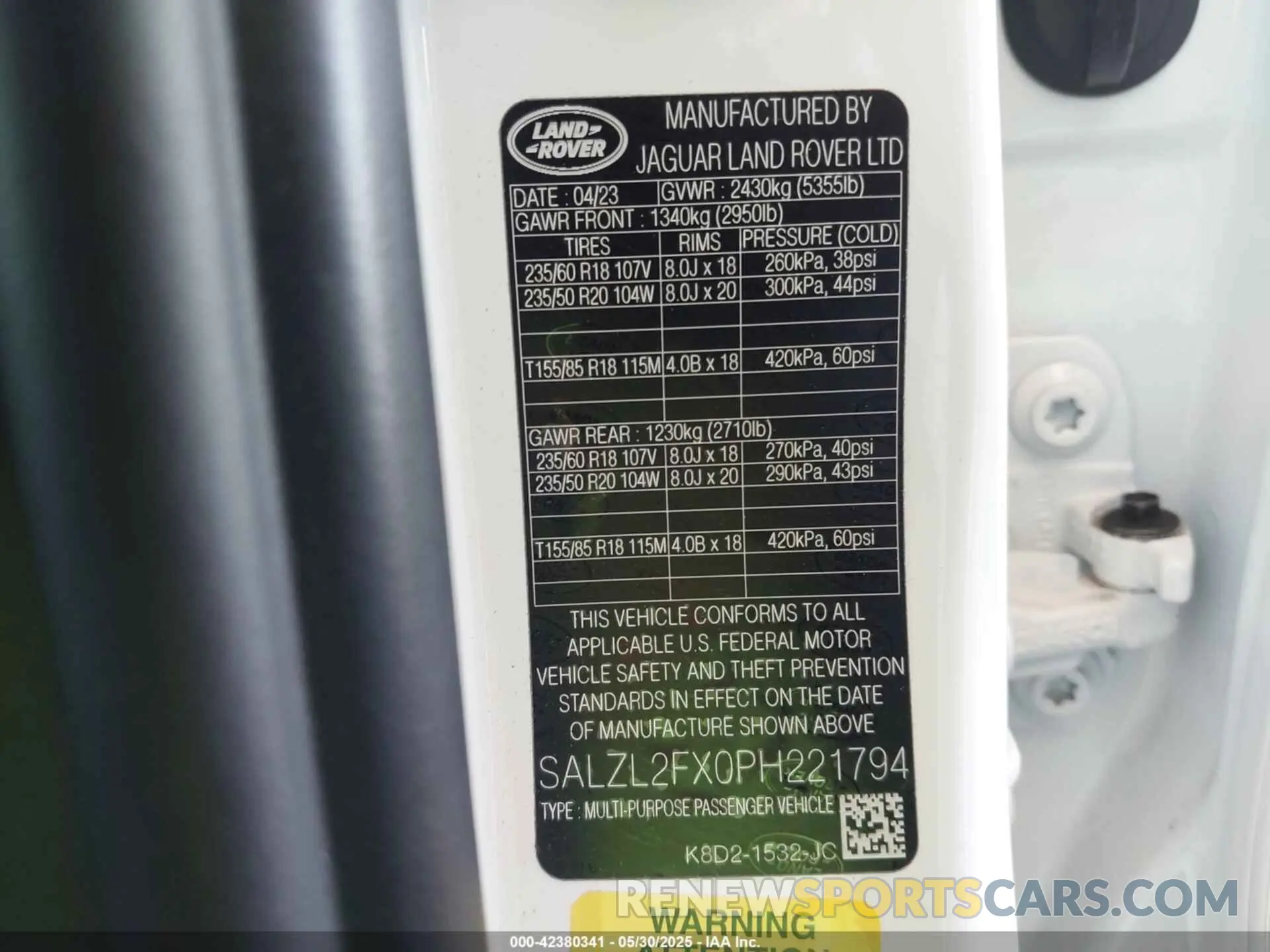 9 Photograph of a damaged car SALZL2FX0PH221794 LAND ROVER RANGE ROVER EVOQUE 2023