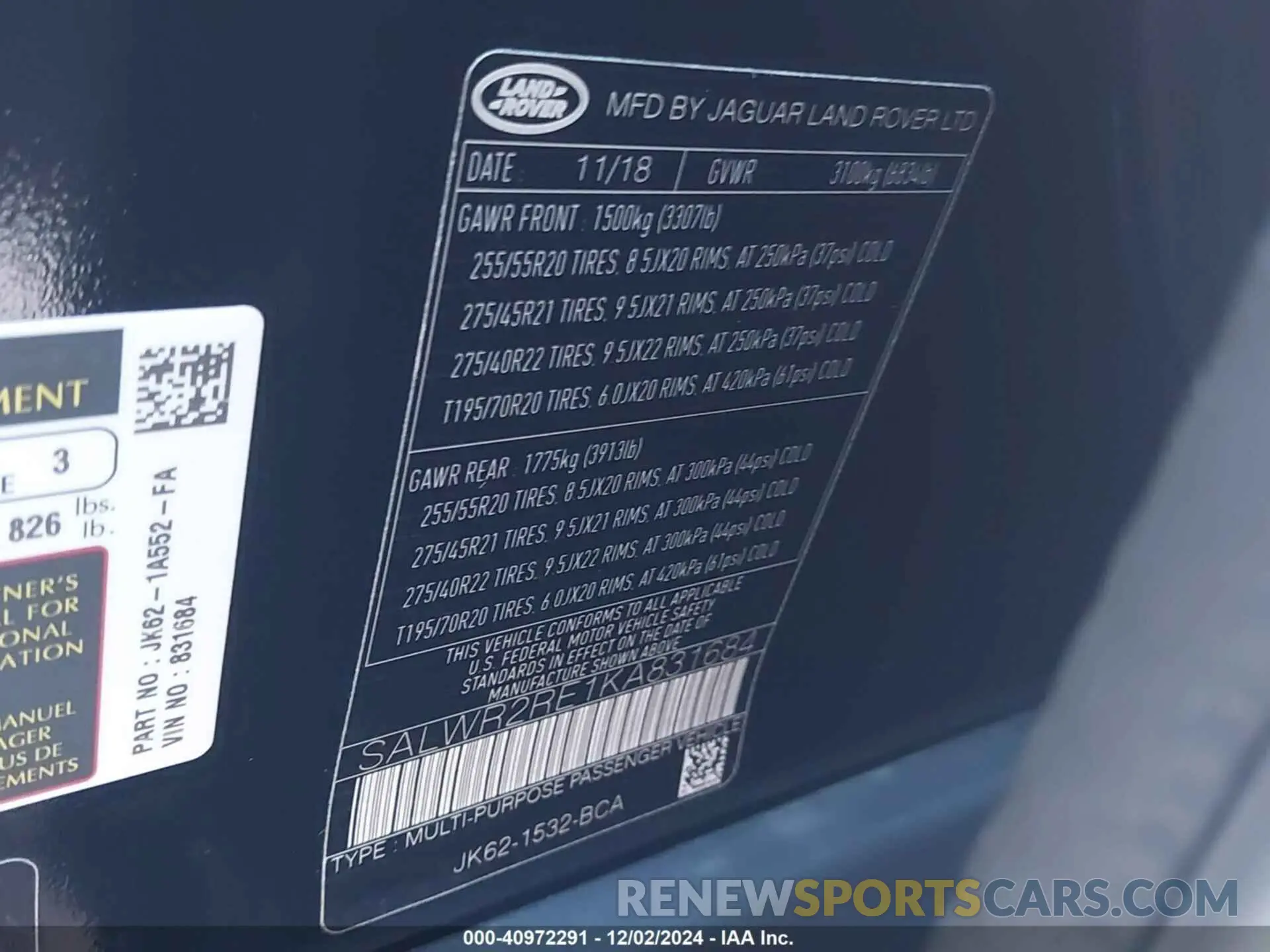 9 Photograph of a damaged car SALWR2RE1KA831684 LAND ROVER RANGE ROVER SPORT 2019