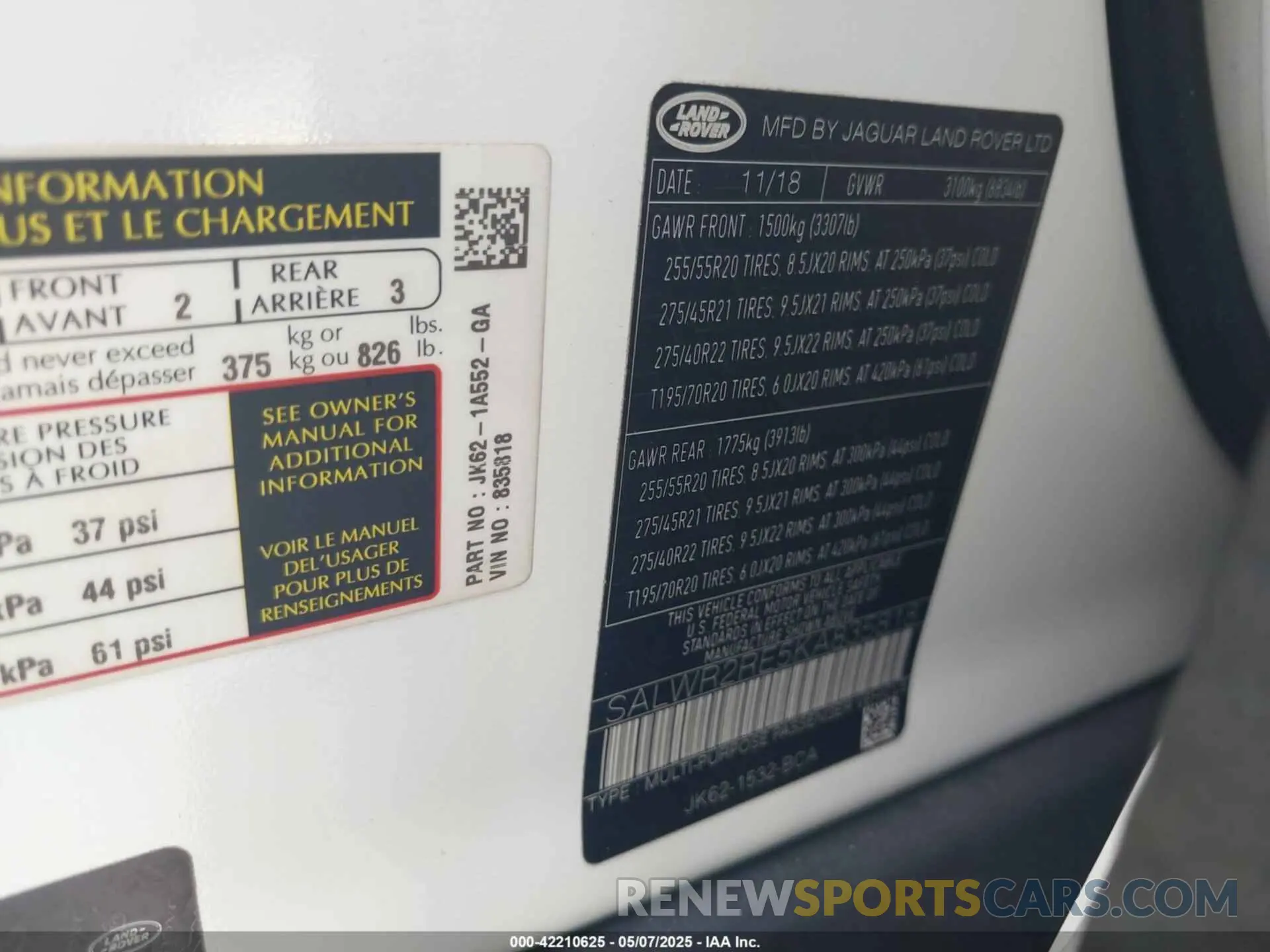 9 Photograph of a damaged car SALWR2RE5KA835818 LAND ROVER RANGE ROVER SPORT 2019