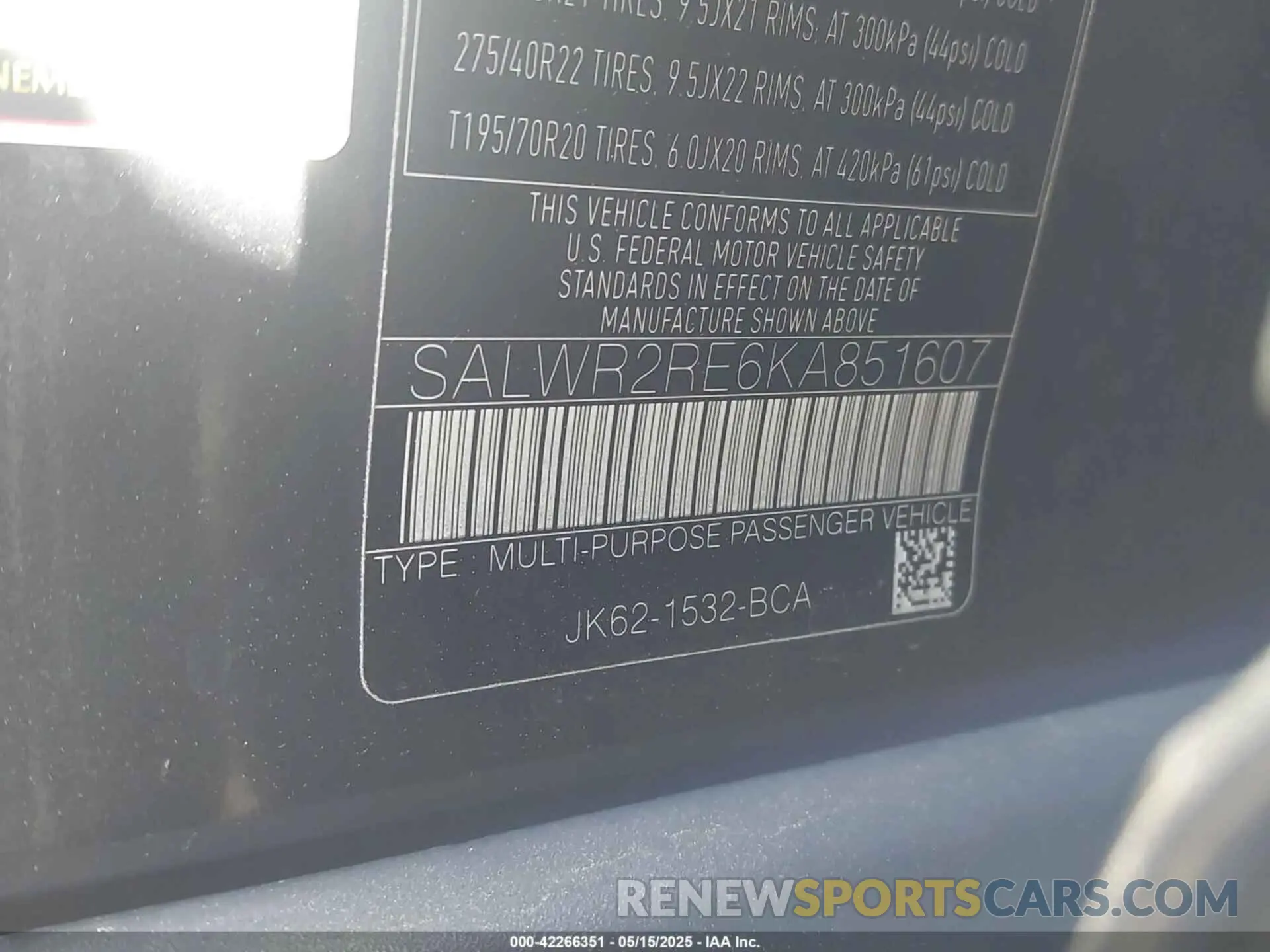 9 Photograph of a damaged car SALWR2RE6KA851607 LAND ROVER RANGE ROVER SPORT 2019
