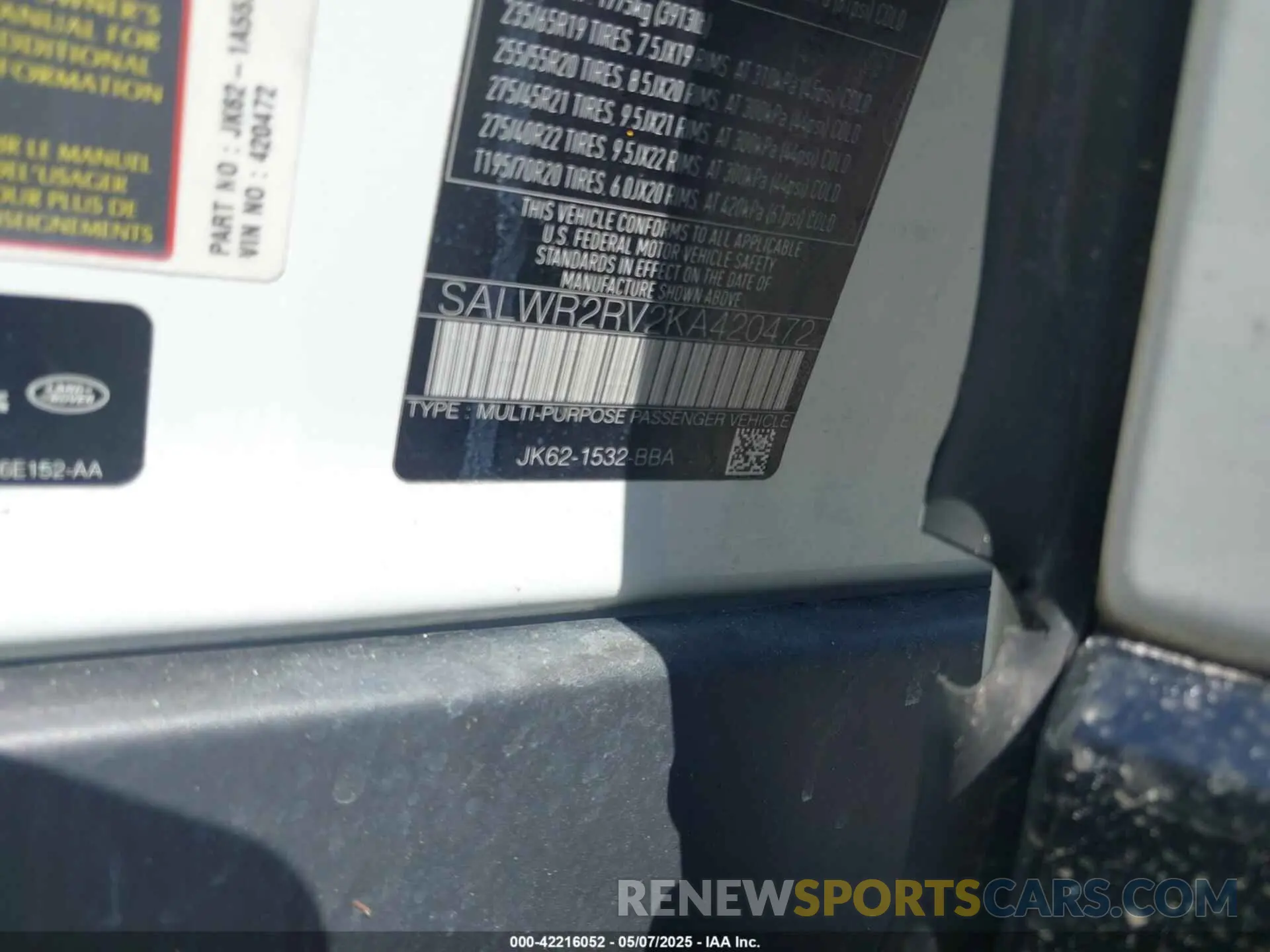 9 Photograph of a damaged car SALWR2RV2KA420472 LAND ROVER RANGE ROVER SPORT 2019